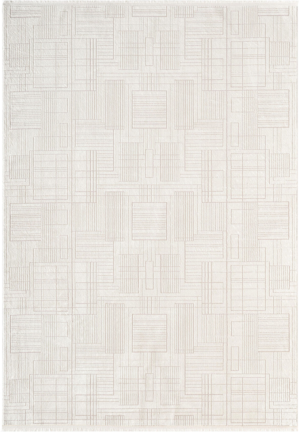 Best 115A Beyaz Modern Geometrik Desen Parlak Makinada Yıkanabilir Salon Halısı