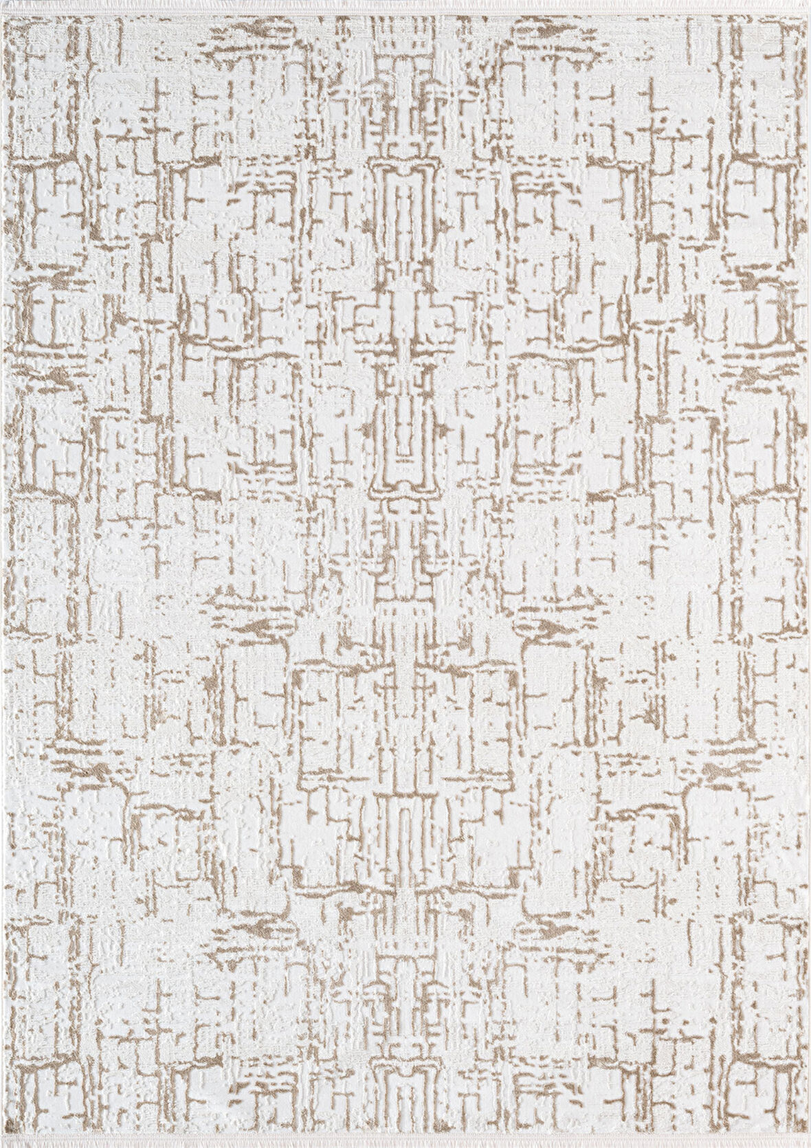 Best 116A Beyaz Bej Modern Desen Parlak İnce Makinada Yıkanabilir Salon Halısı