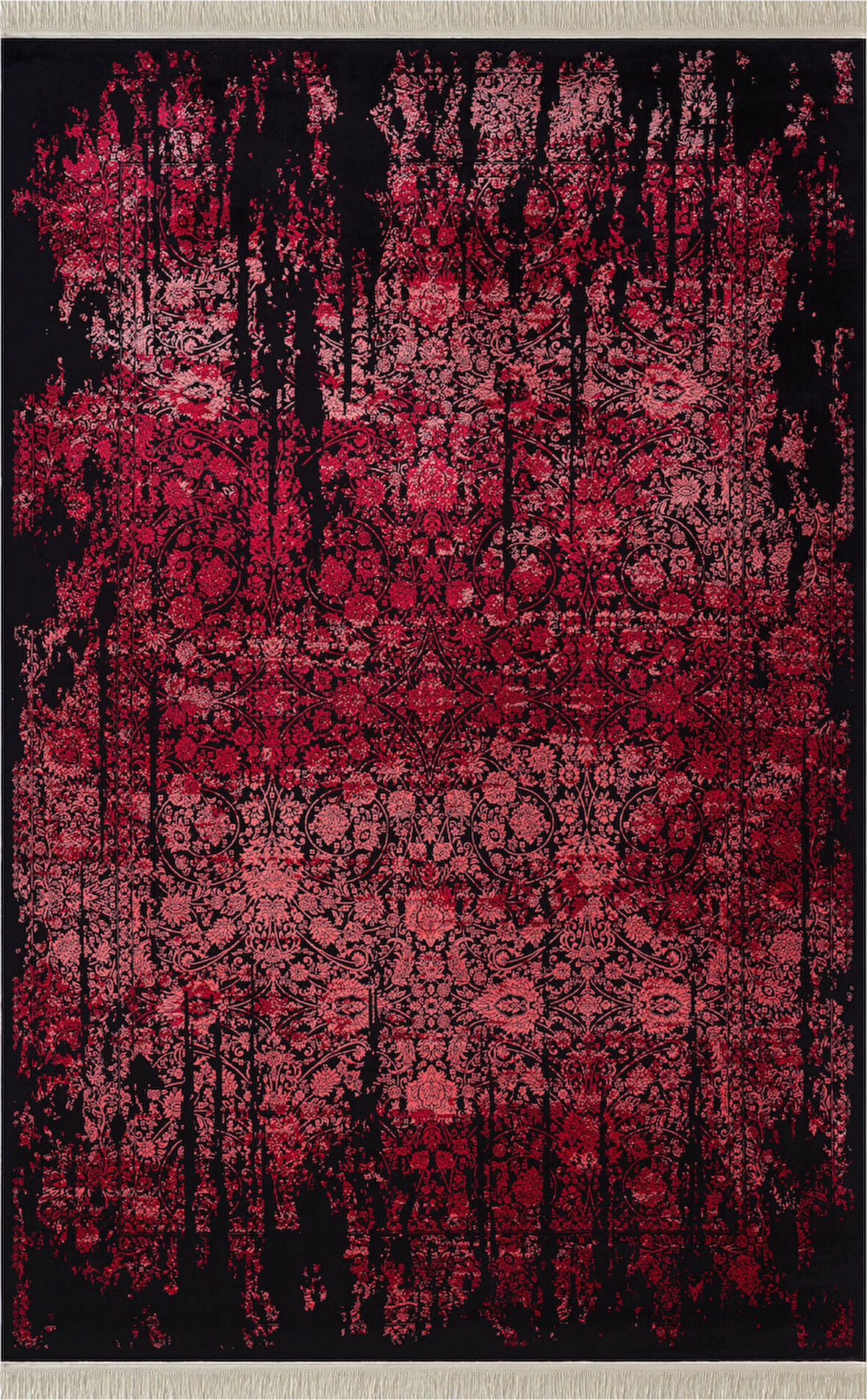 Diamente DM004J Siyah Kırmızı Modern Klasik Desen 100 Tarak Bambu Viskon Halı İpek Serisi