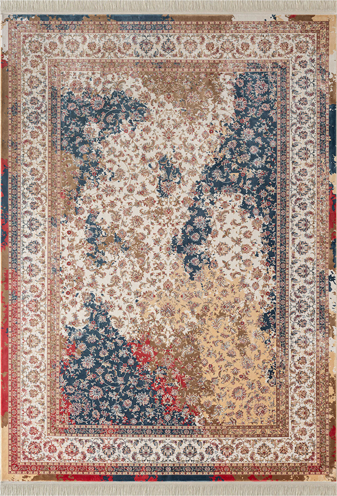 Diamente DM006R Bej Krem Çerçeveli Halı Modern Klasik Desen 100 Tarak Bambu Viskon İpek Serisi