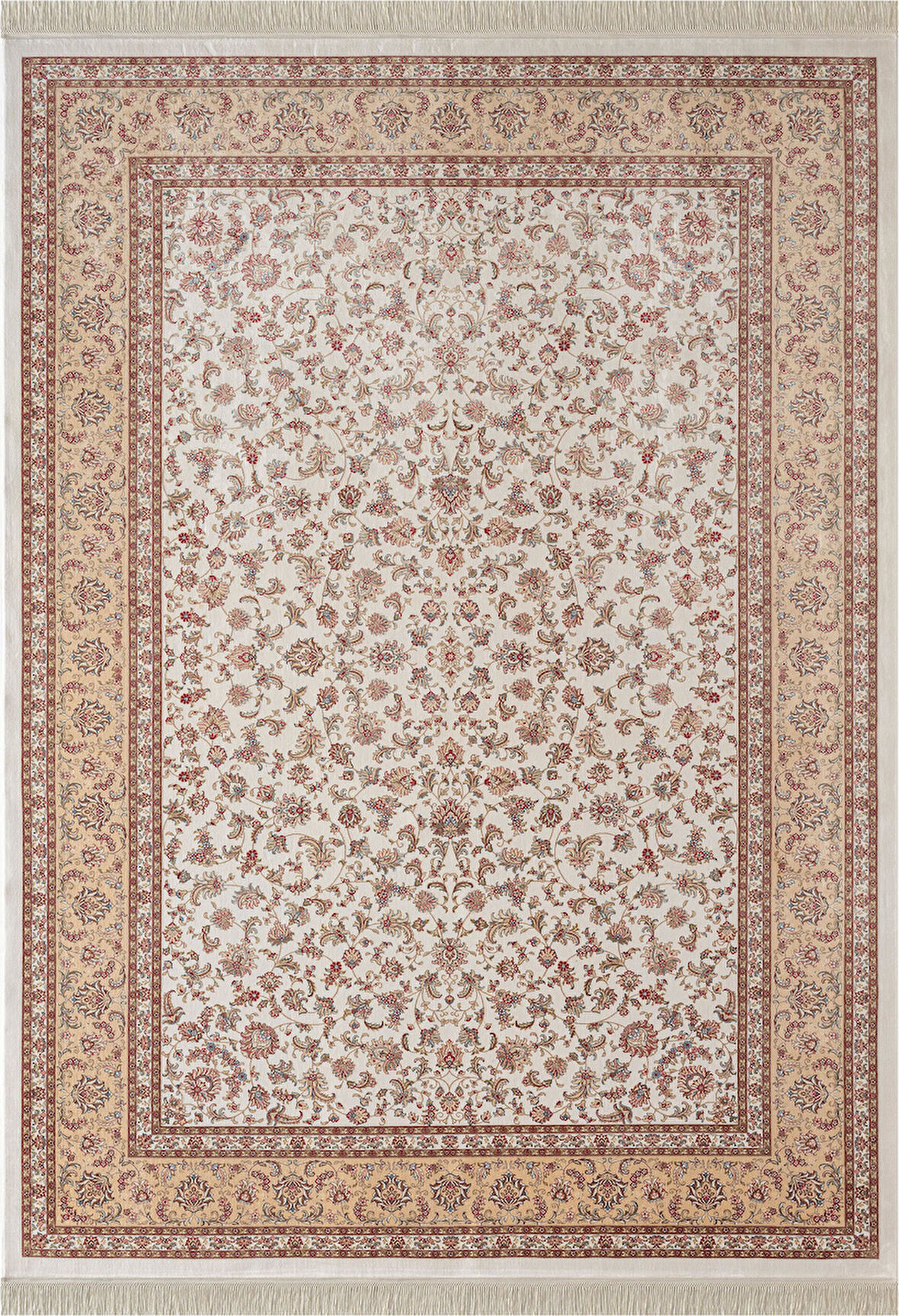 Imperial Luxe IL001R Krem Bej Çerçeveli Halı Klasik Desen 100 Tarak Bambu Viskon İpek Serisi