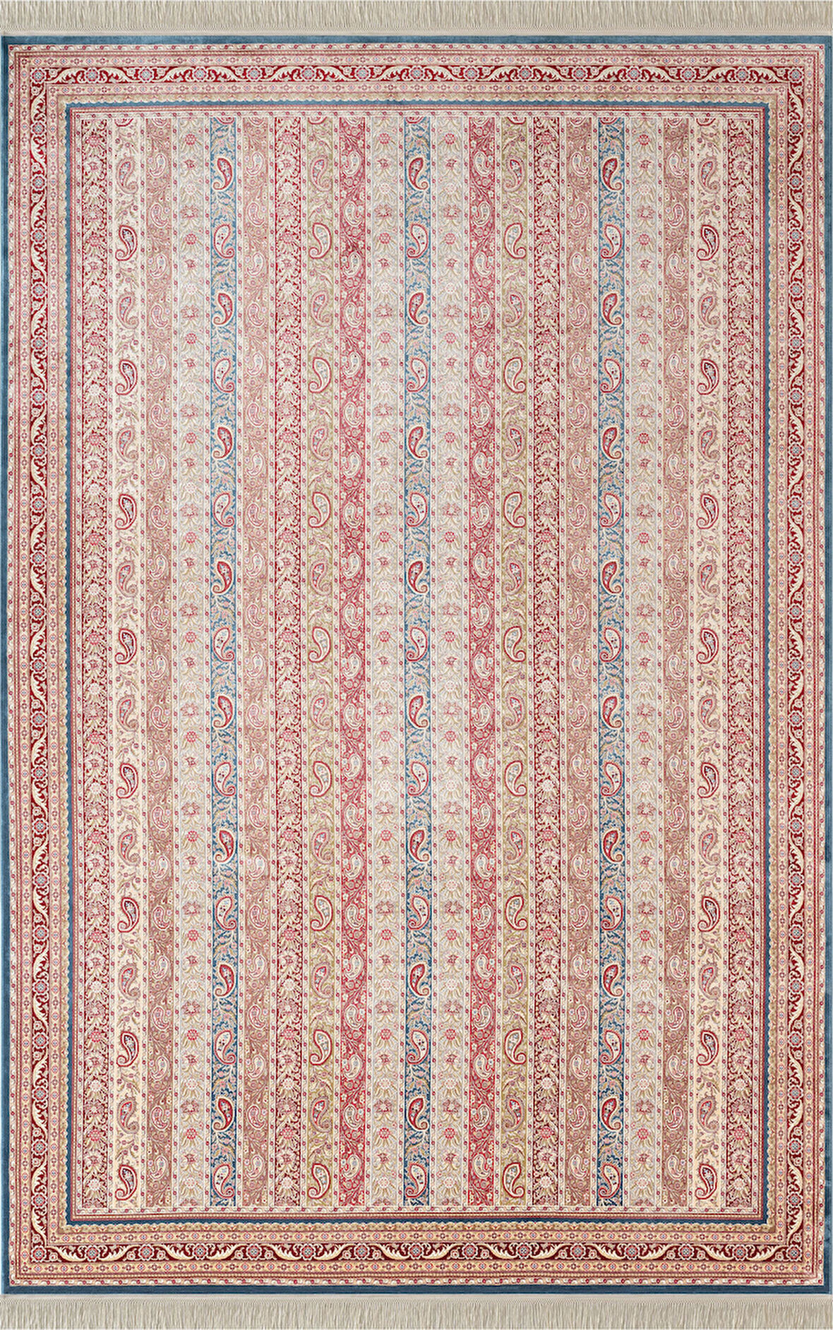 Imperial Luxe IL0096R Koyu Mavi Kırmızı Halı Çerçeve Klasik Desen 100 Tarak Bambu Viskon İpek Serisi