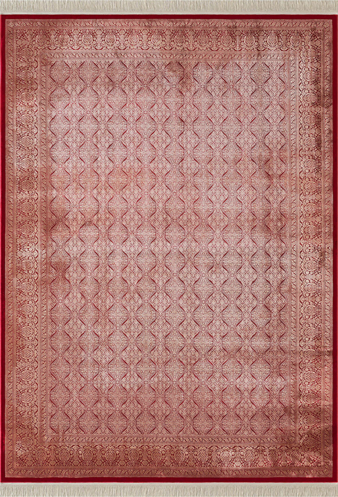 Imperial Luxe IL007J Kırmızı Çerçeveli Halı Klasik Desen 100 Tarak Bambu Viskon İpek Serisi