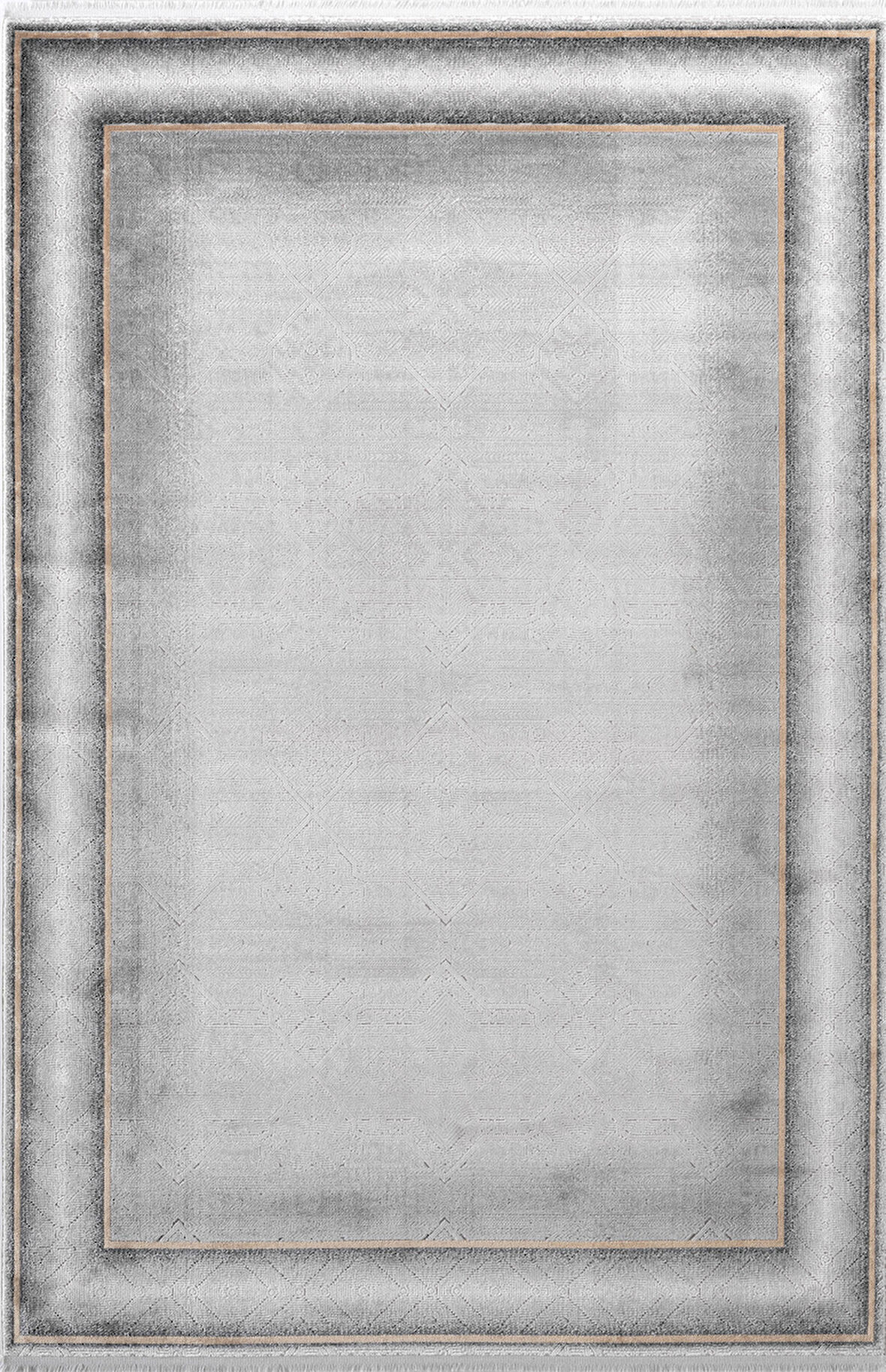 Vogue VG006G Gri Çerçeveli Modern Renk Desen 100 Tarak Viskon Salon Halısı İpek Serisi