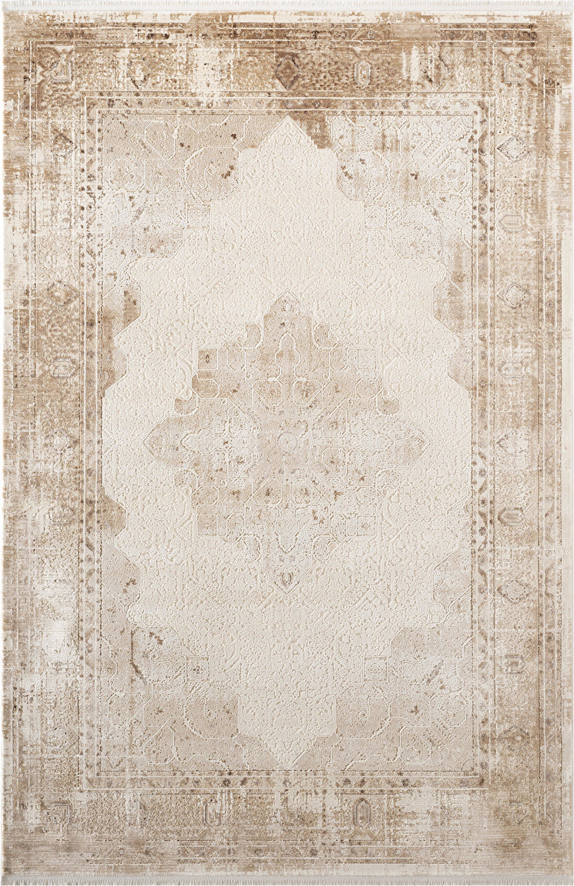 Vogue VG008K Kahve Çerçeveli Göbekli Klasik Desen Modern Renk 100 Tarak Salon Halısı İpek Serisi