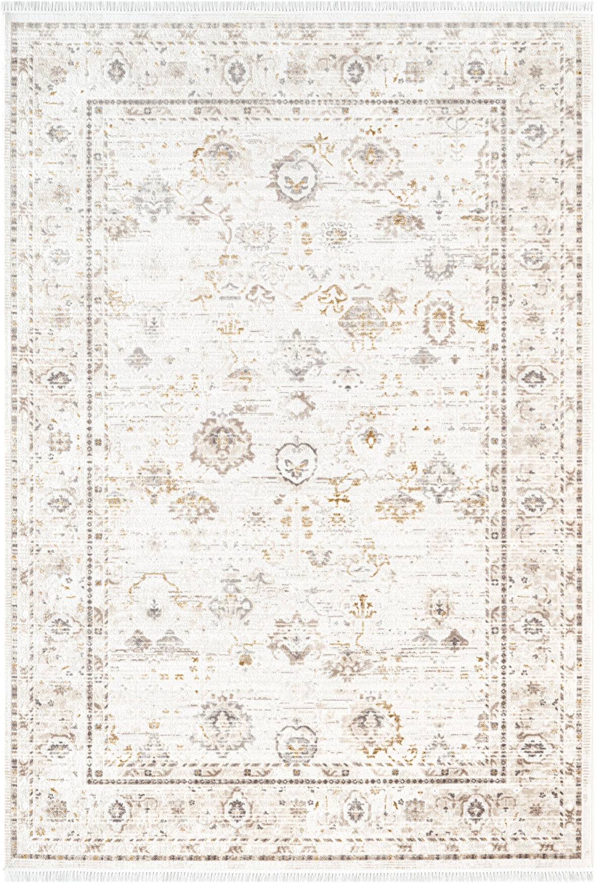 Etro ET003A Krem Klasik Modern Çerçeveli Etnik Desen Parlak Ağır Salon Halısı İpek Serisi