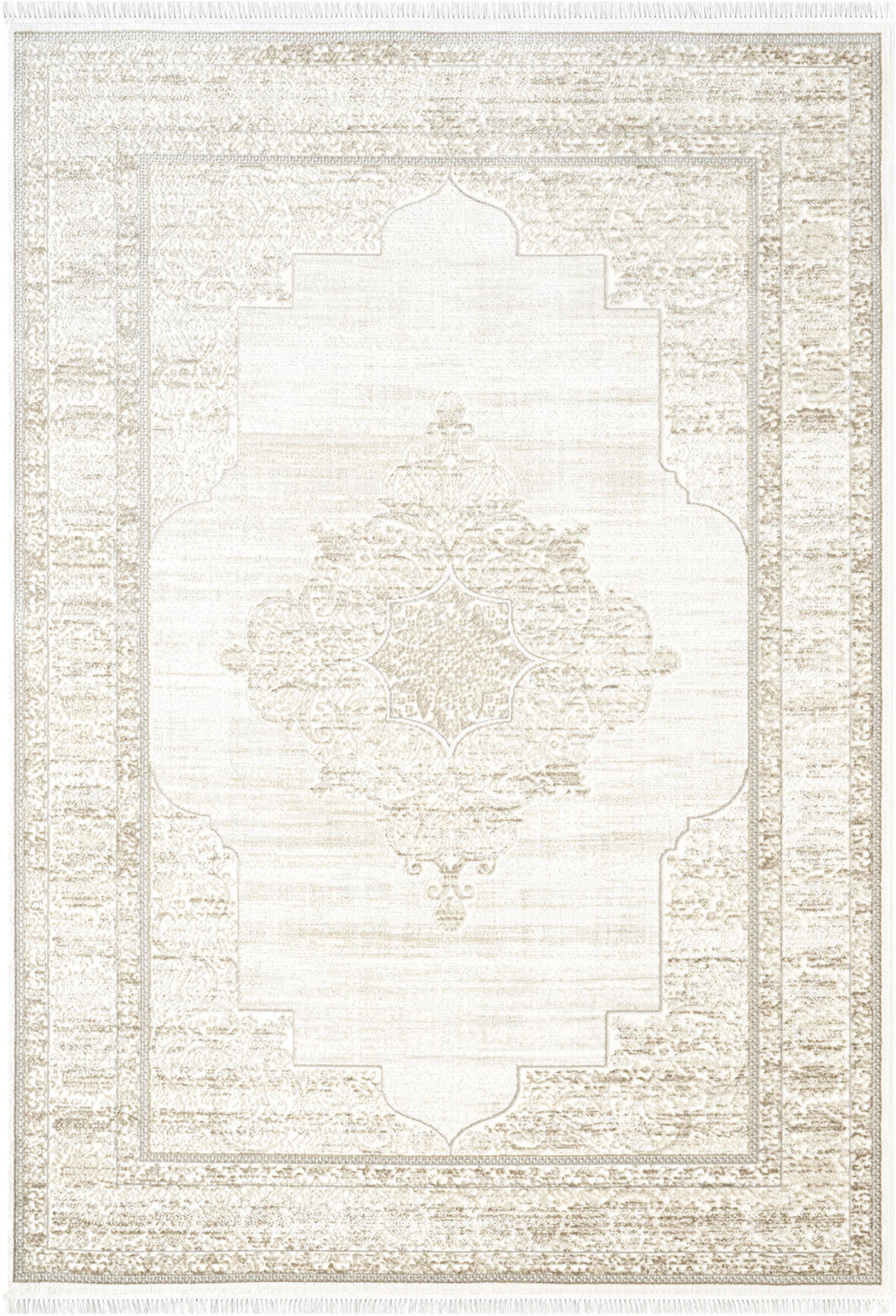 Etro ET004B Krem Klasik Çerçeveli Göbekli Desen Parlak Ağır Salon Halısı İpek Serisi