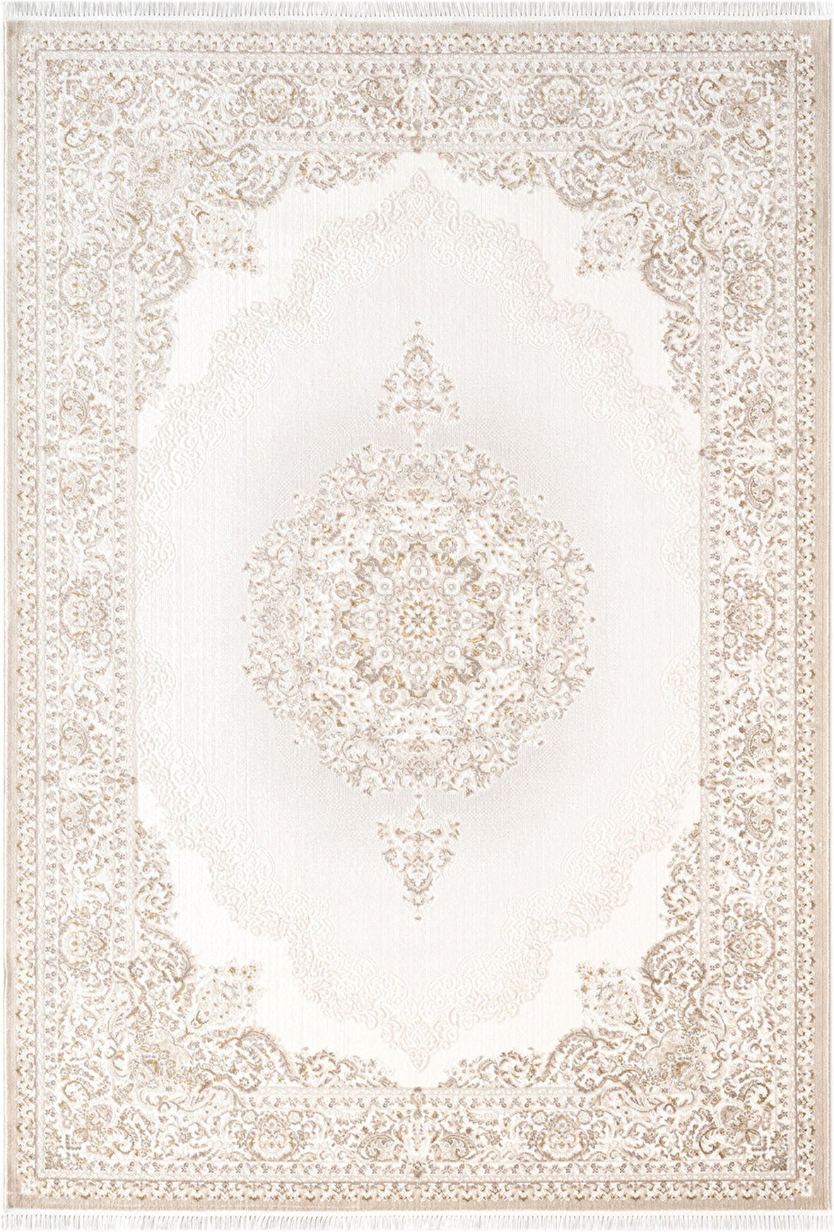 Etro ET005S Bej Klasik Göbekli Desen Parlak Ağır Yüksek Sıklıkta Salon Halısı İpek Serisi