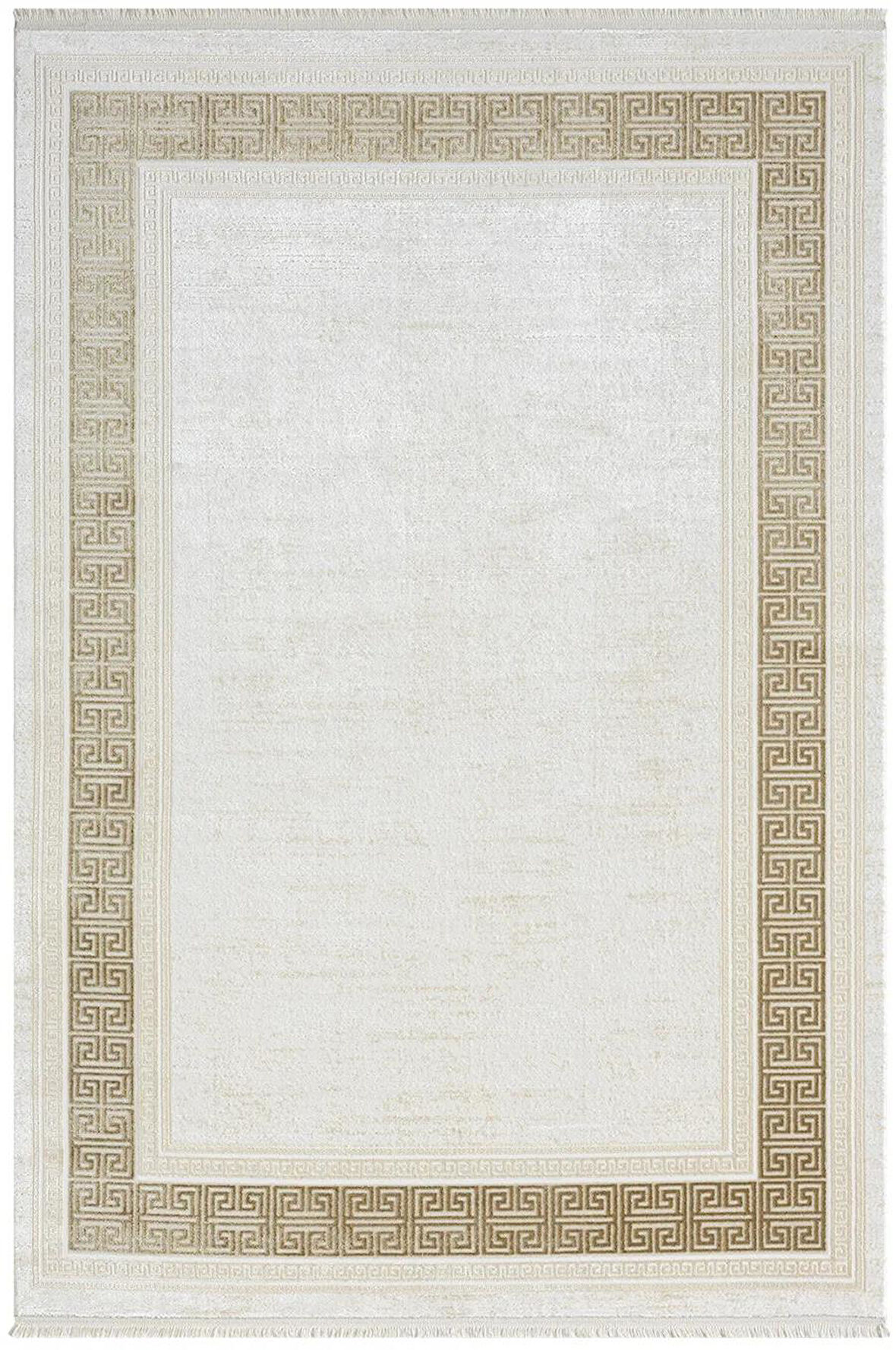 Elegance Eg009a Bej Halı Gold Çerçeveli Modern Viskon Doğal Iplik Bambu Halı Tozu Az Salon Halısı