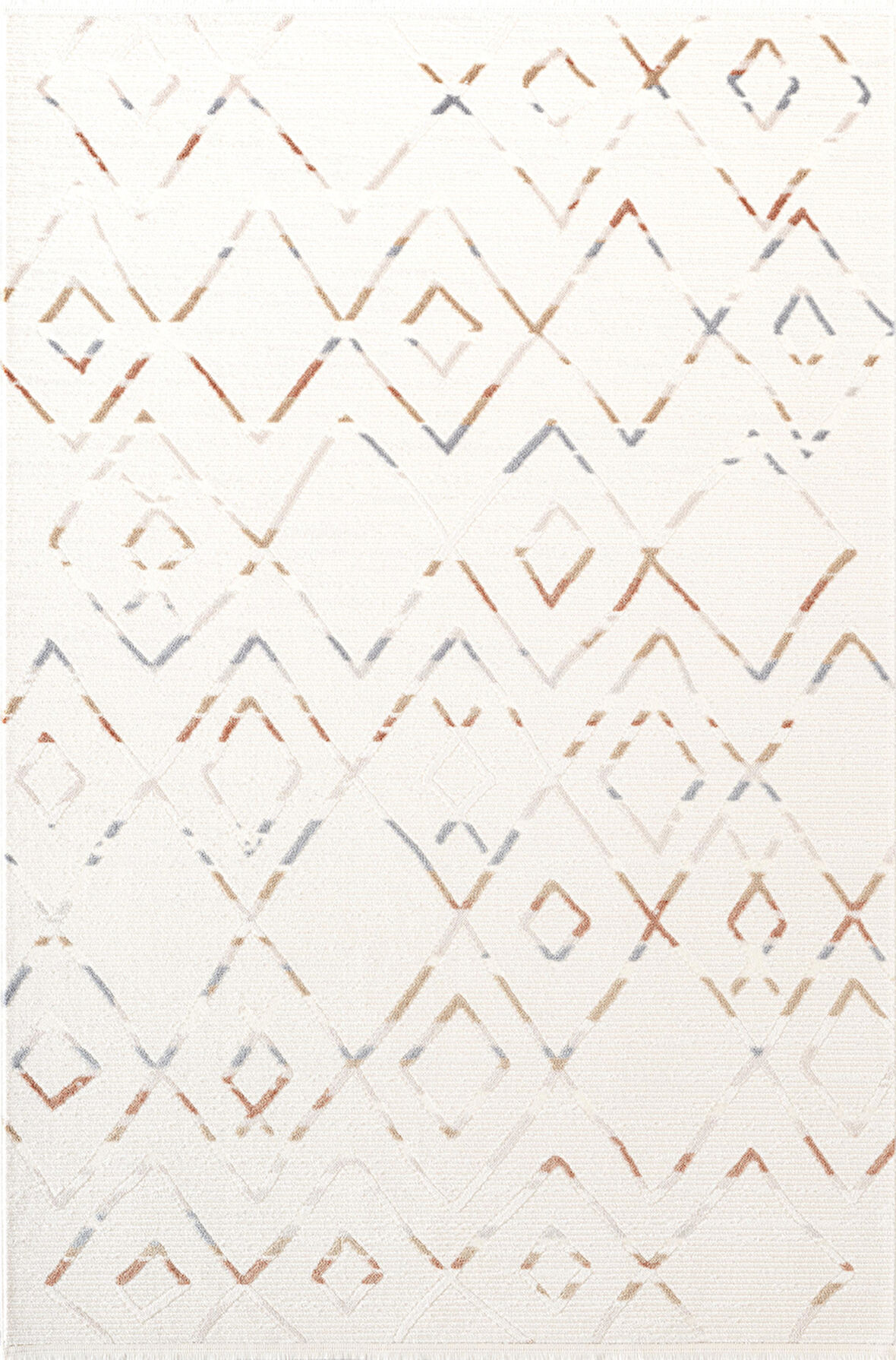 Icon IC006R Krem Renkli Geometrik Modern Desenli Pamuk Tabanlı Akrilik 4 Mevsim Salon Halısı