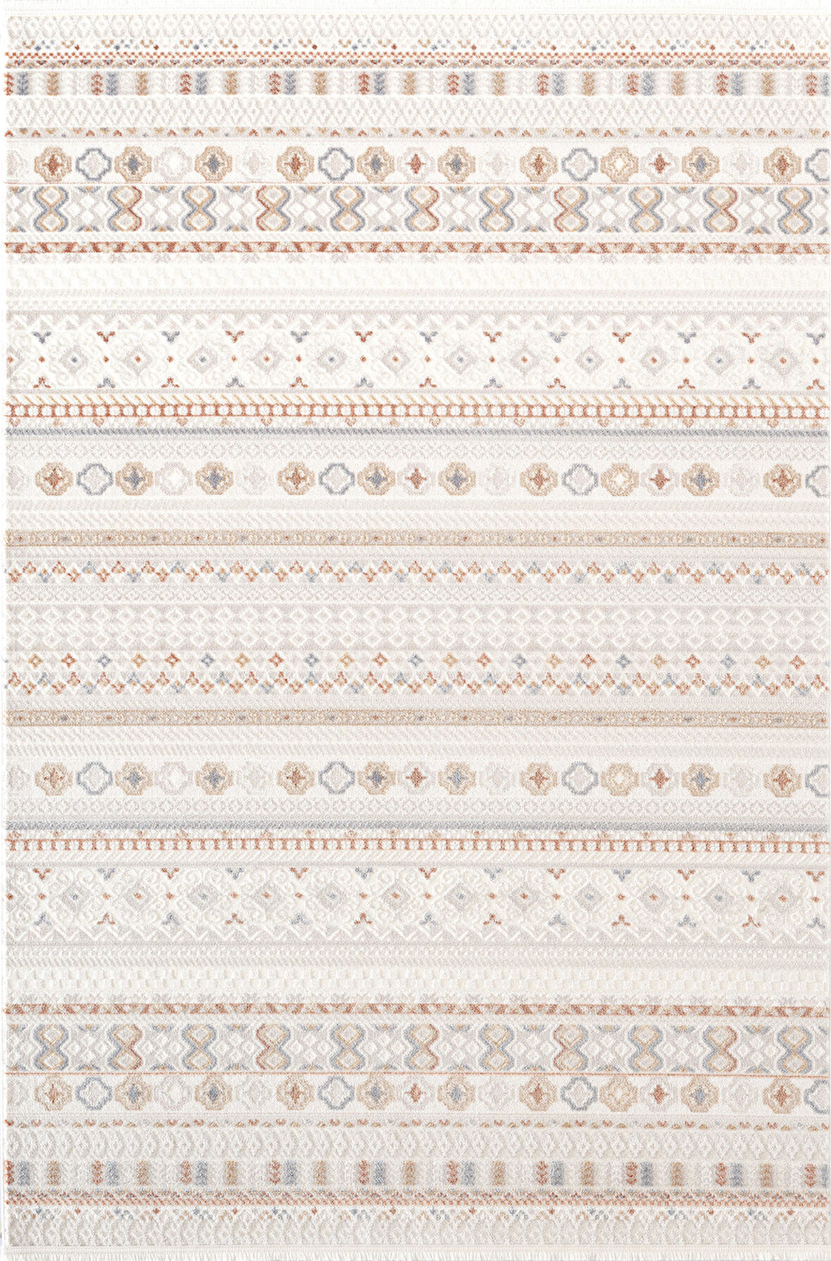 Icon IC008R Krem Halı Renkli Kilim Desenli Akrilik ve Pamuk Tabanlı 4 Mevsim Salon Halısı