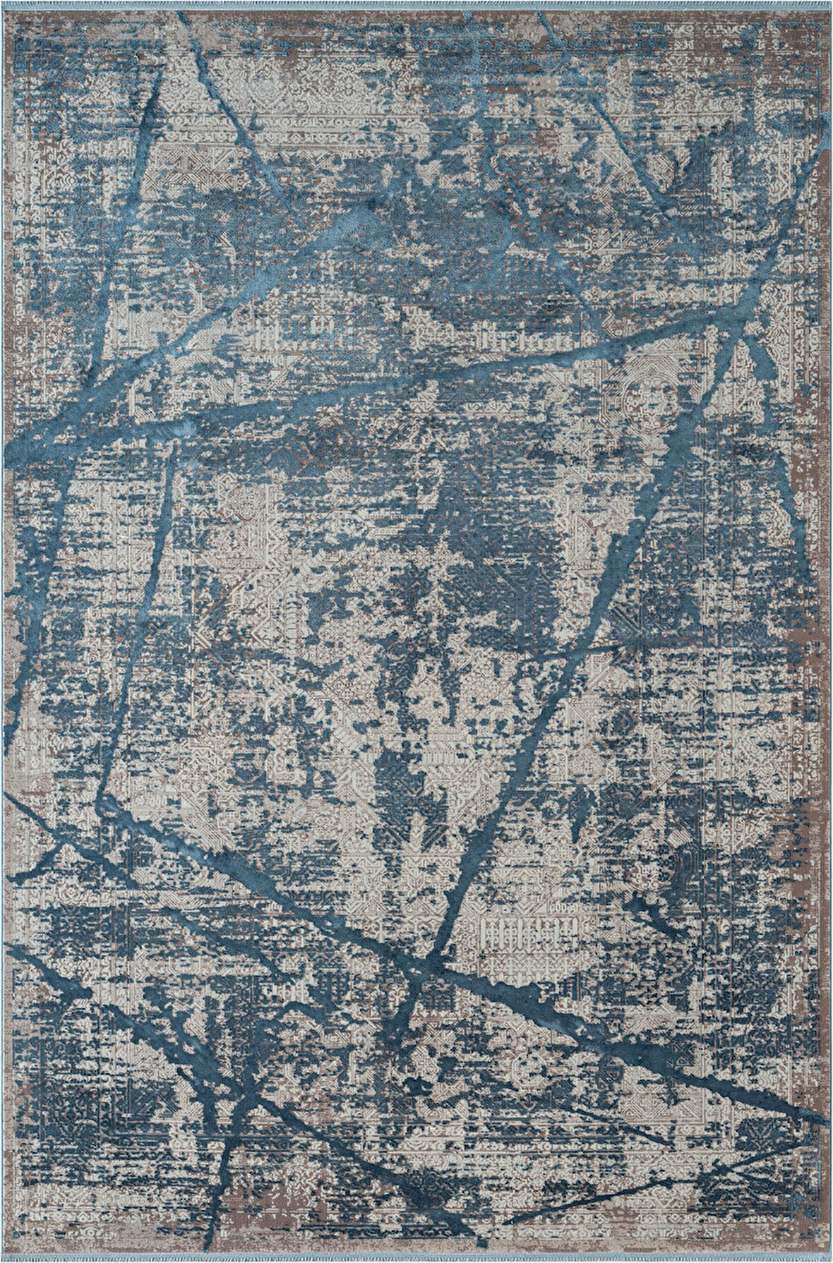 Art AT001M Mavi Halı Modern Desen Triko Akrilik  Viskon Boyama Yüksek Sıklık Ipek Serisi