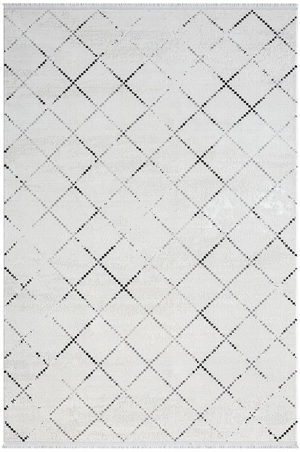 Elegance Eg010a Beyaz Halı Geometrik Detaylı Modern Viskon Doğal Iplik Bambu Halı Tozu Az Salon Halı