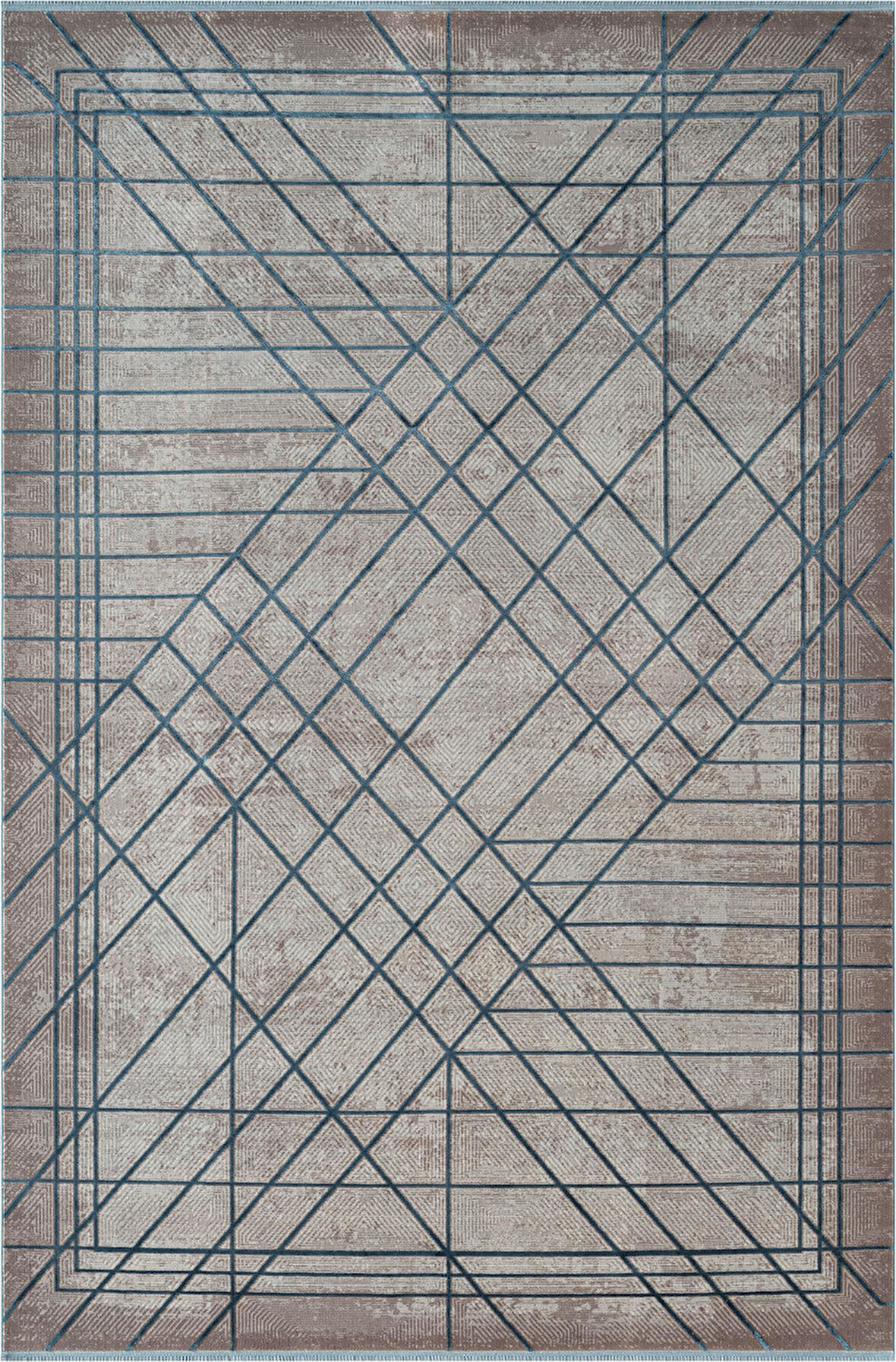 Art AT002M Mavi Geometrik Desen Modern Halı Triko Akrilik Viskon Boyama Yüksek Sıklık Ipek Serisi