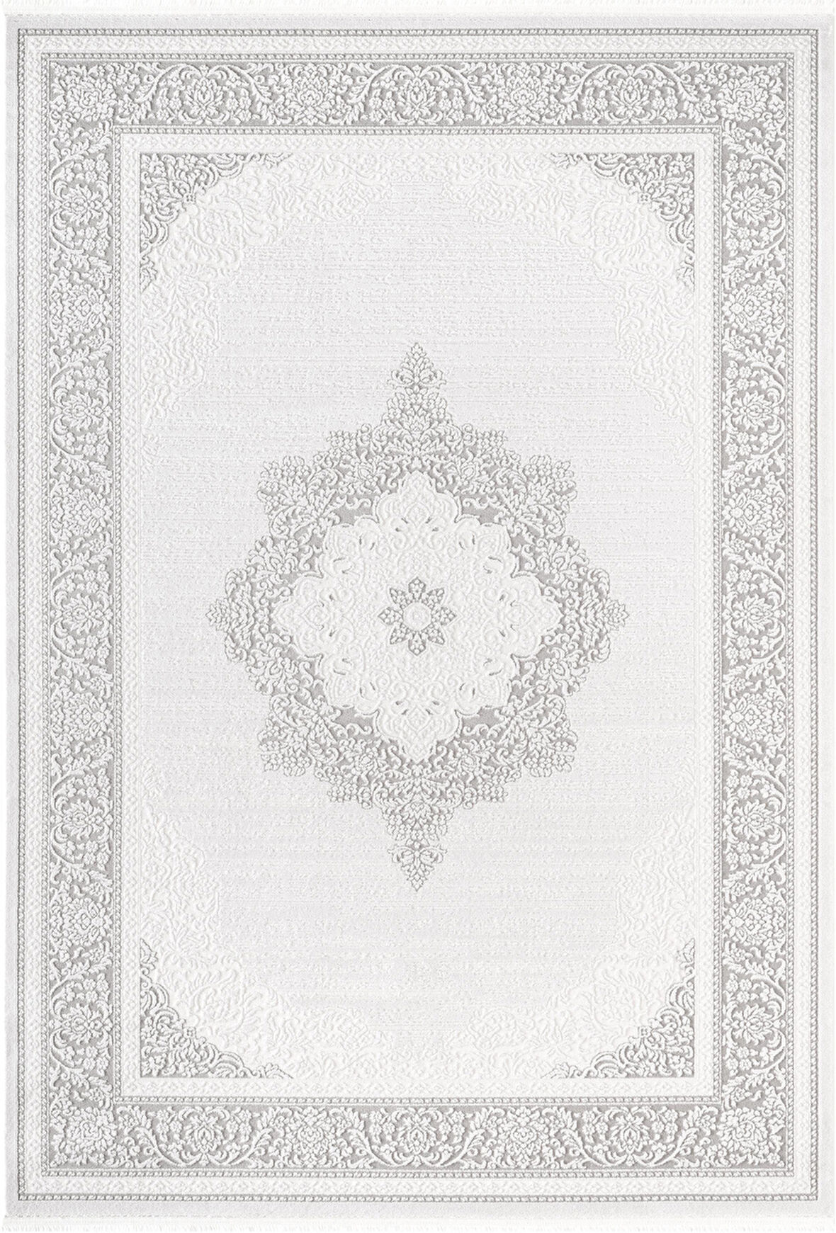 Jade JD004G Gri Halı Klasik Çerçeve Desenli Triko Akrilik Pamuk Tabanlı Kaymaz Yumuşak Salon Halısı