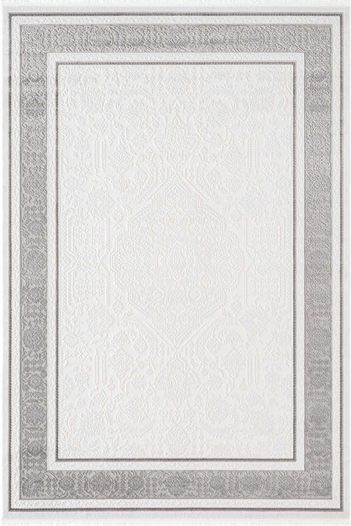 Jade JD005G Gri Halı Klasik Çerçeve Desenli Triko Akrilik Pamuk Tabanlı Kaymaz Salon Halısı Koridor