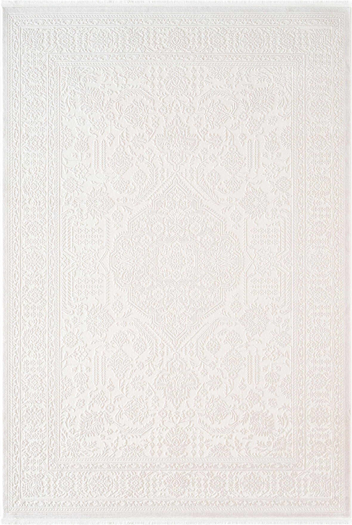 Jade JD006W Beyaz Halı Klasik Desenli Triko Akrilik Pamuk Tabanlı Kaymaz Salon Yatak Odası Halısı