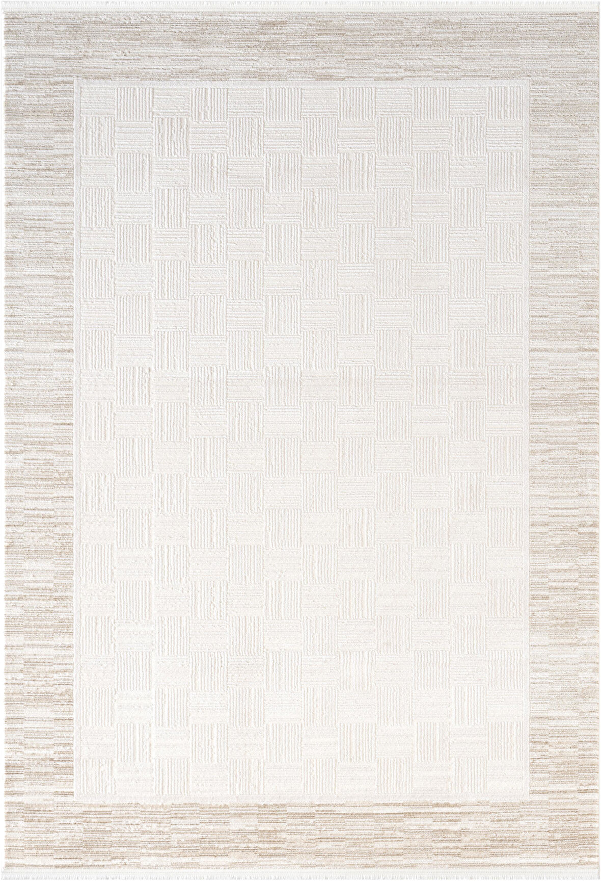 Jade JD007B Bej Halı Modern Çerçeve Desenli Triko Akrilik Pamuk Tabanlı Kaymaz Salon Halısı 