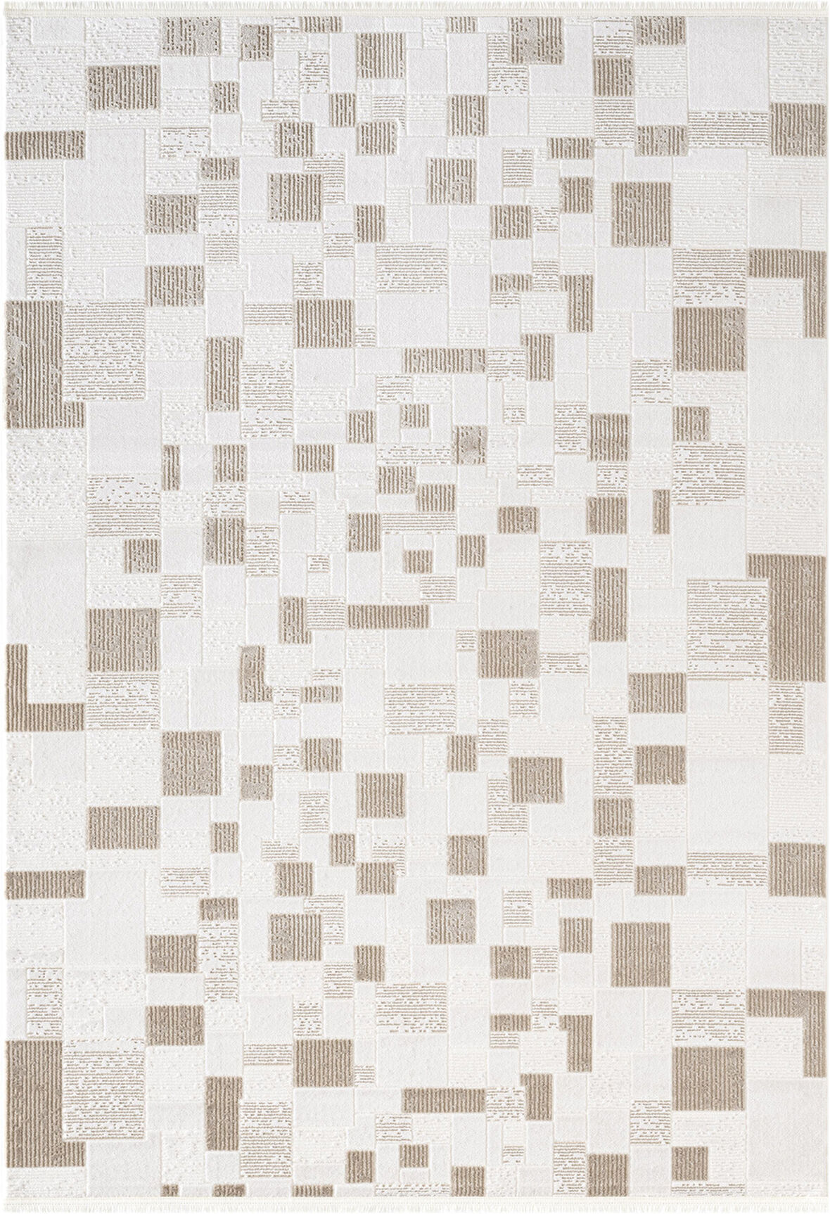 Jade JD011B Beyaz Halı Modern Geometrik Desenli Triko Akrilik?Pamuk Tabanlı Kaymaz Salon Halısı