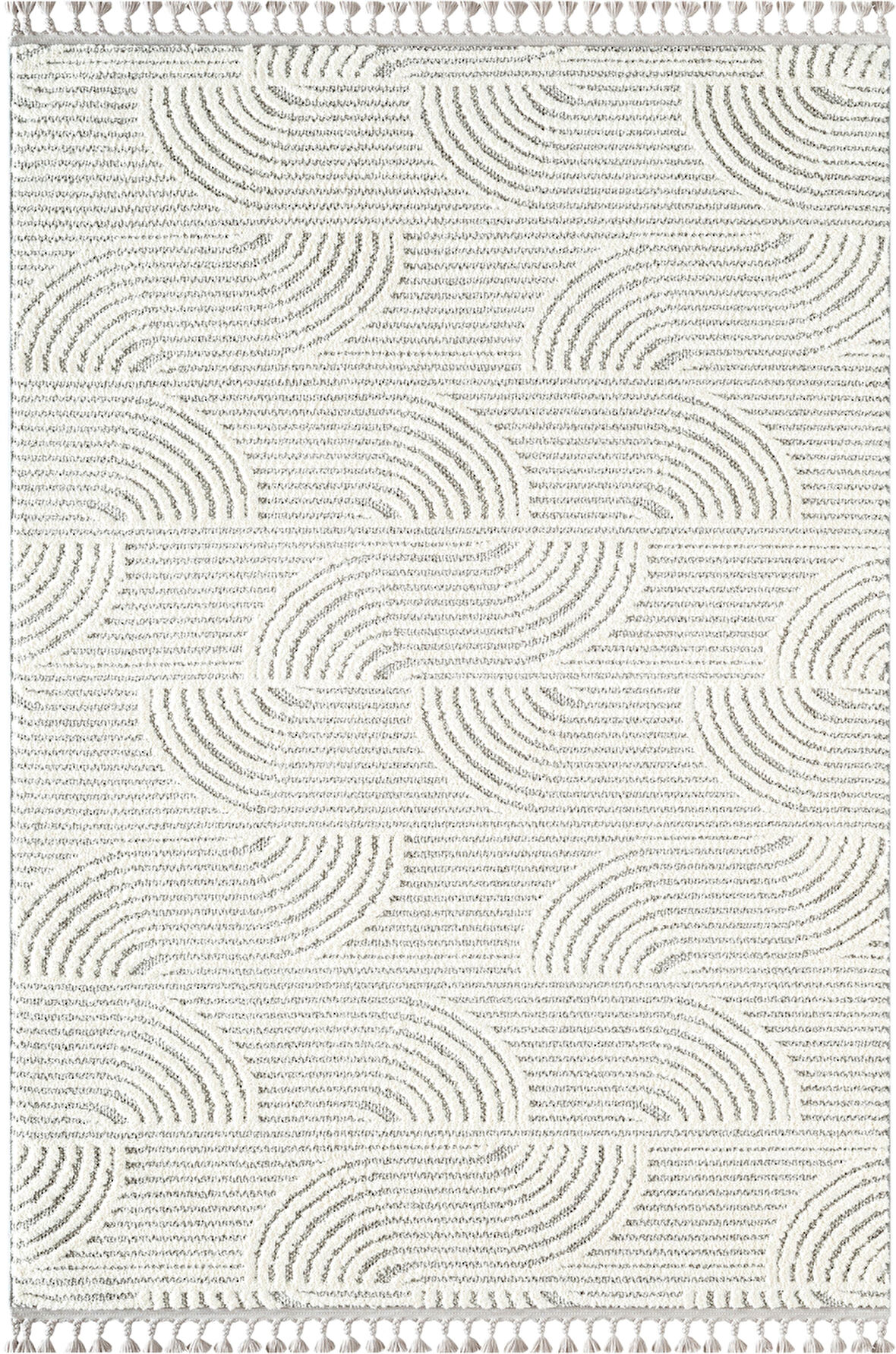 Wool WL012A Gri Beyaz Modern Desen Kabartmalı Doku Pamuk Tabanlı Kaymaz Salon Halı