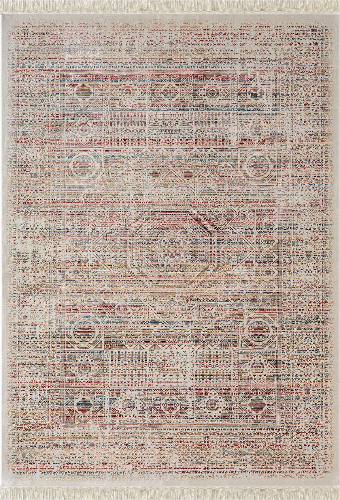 Diamente DM003R Krem Çerçeveli Göbekli Klasik Desen 100 Tarak Bambu Viskon Renkli Halı İpek Serisi