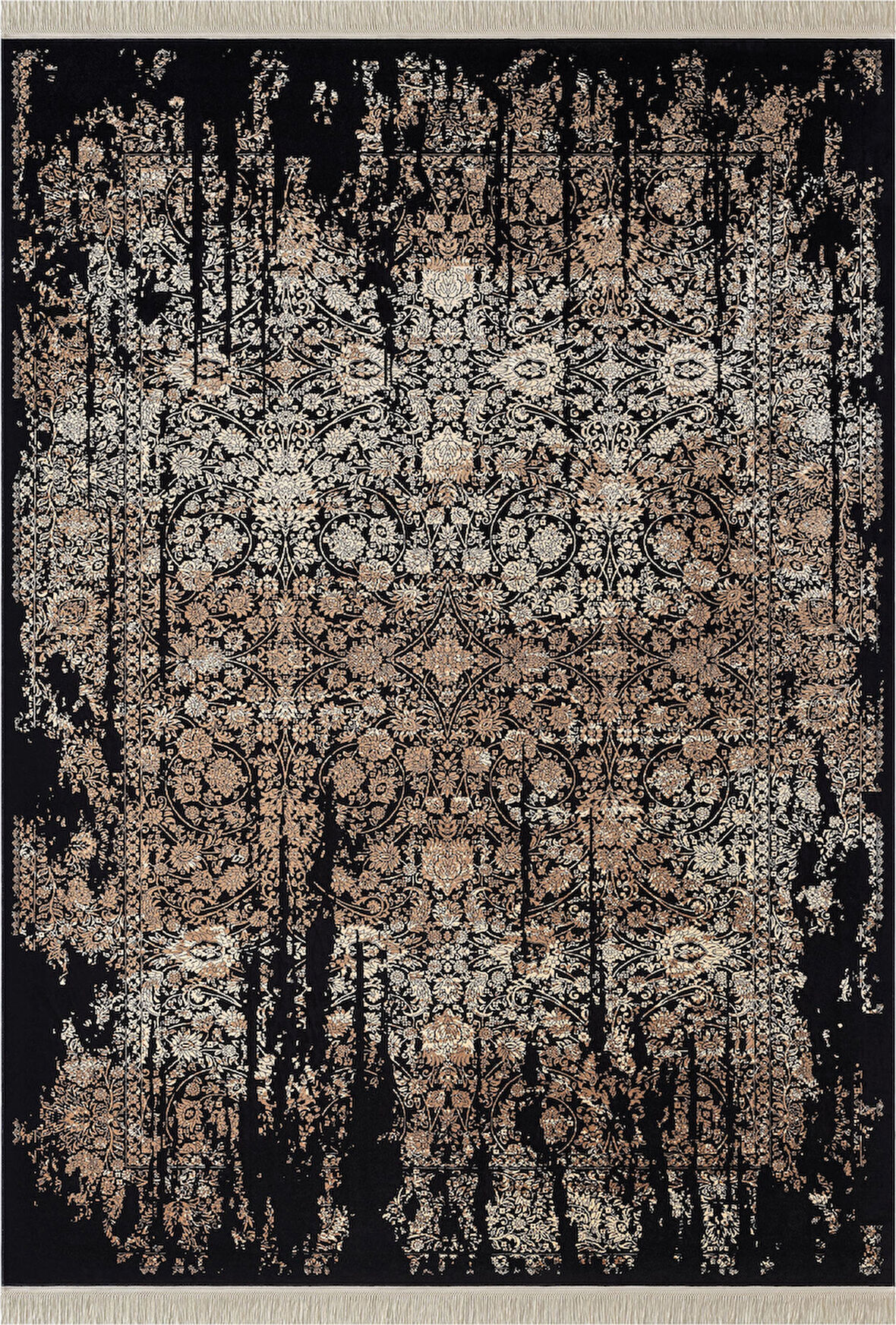 Diamente DM004S Siyah Bej Modern Klasik Desen 100 Tarak Bambu Viskon Halı İpek Serisi
