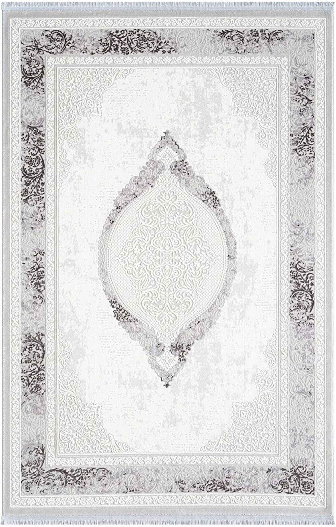 Dark Dk011g Gri Halı Antrasit Detay Kenar Çerçeveli Göbekli Akrilik Tozuaz Modern Salon Halısı