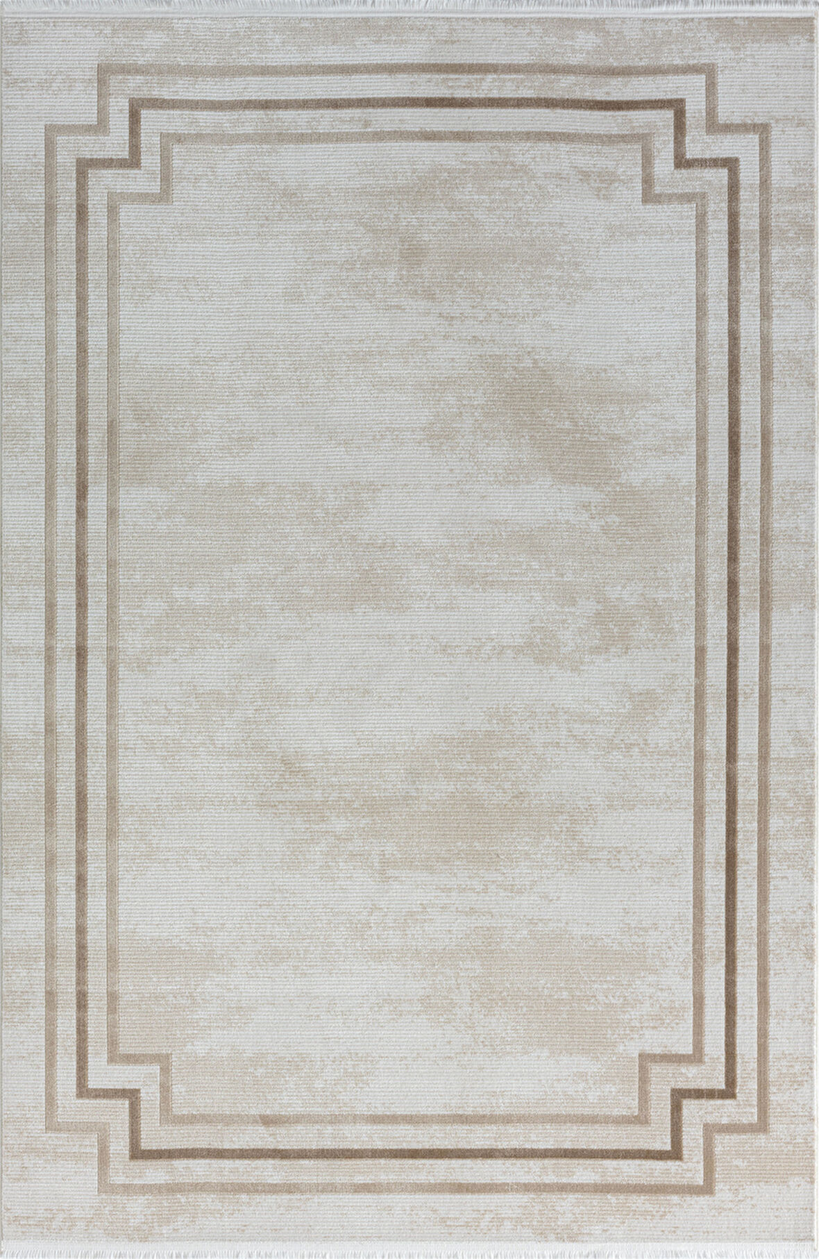 Merit Mr004a Krem Halı Kahverengi Kenar Çerçeveli Ince Yumuşak Akrilik Tozuaz Modern Salon Halısı