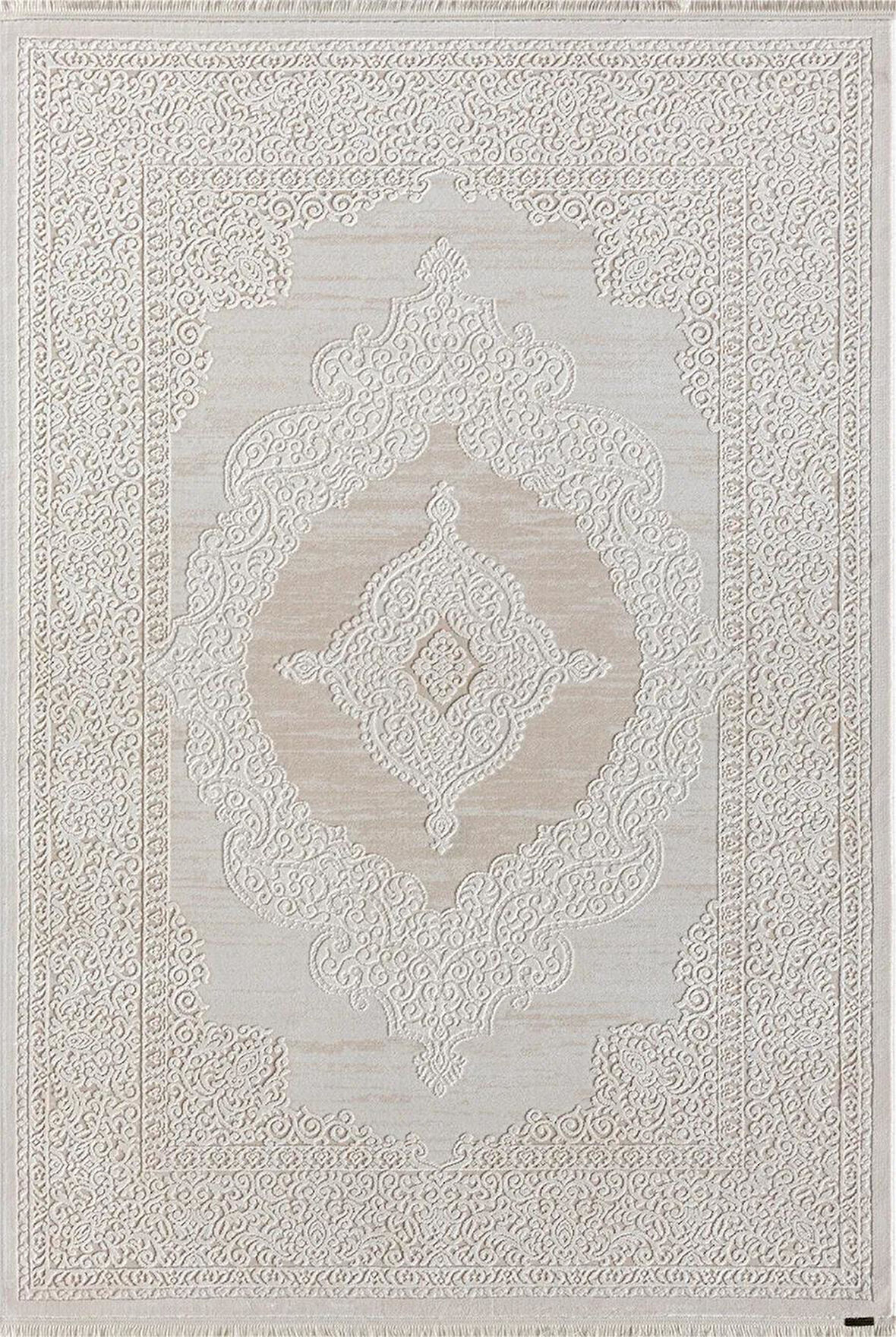 Truva 8342 Krem Halı Bej Detaylı Kalın Akrilik Tozuaz Modern Klasik Salon Halısı Koridor