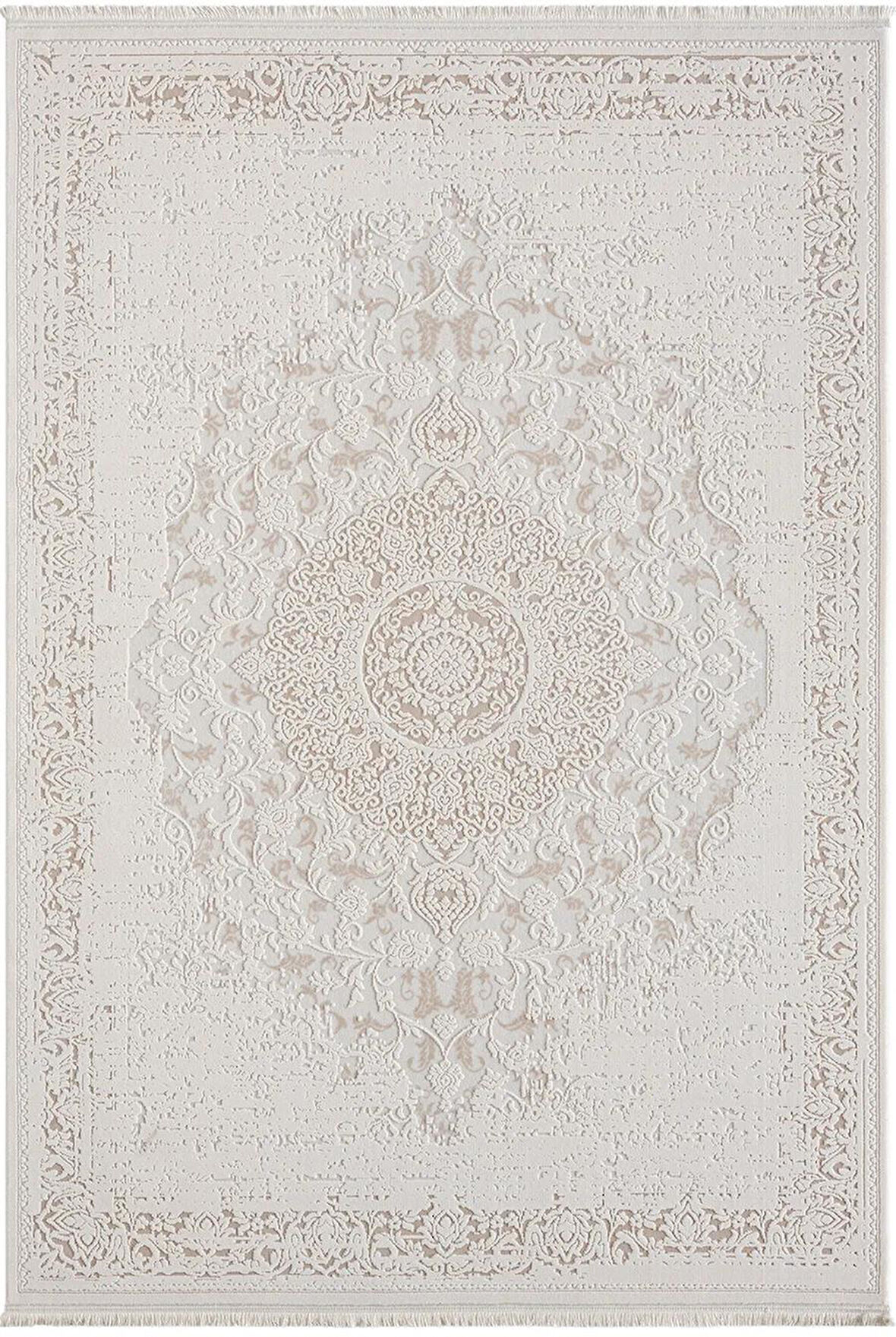 Truva TV011A Bej Vizon Detaylı Göbekli Kalın Akrilik Tozuaz Modern Salon Halısı Yatak Odası Koridor