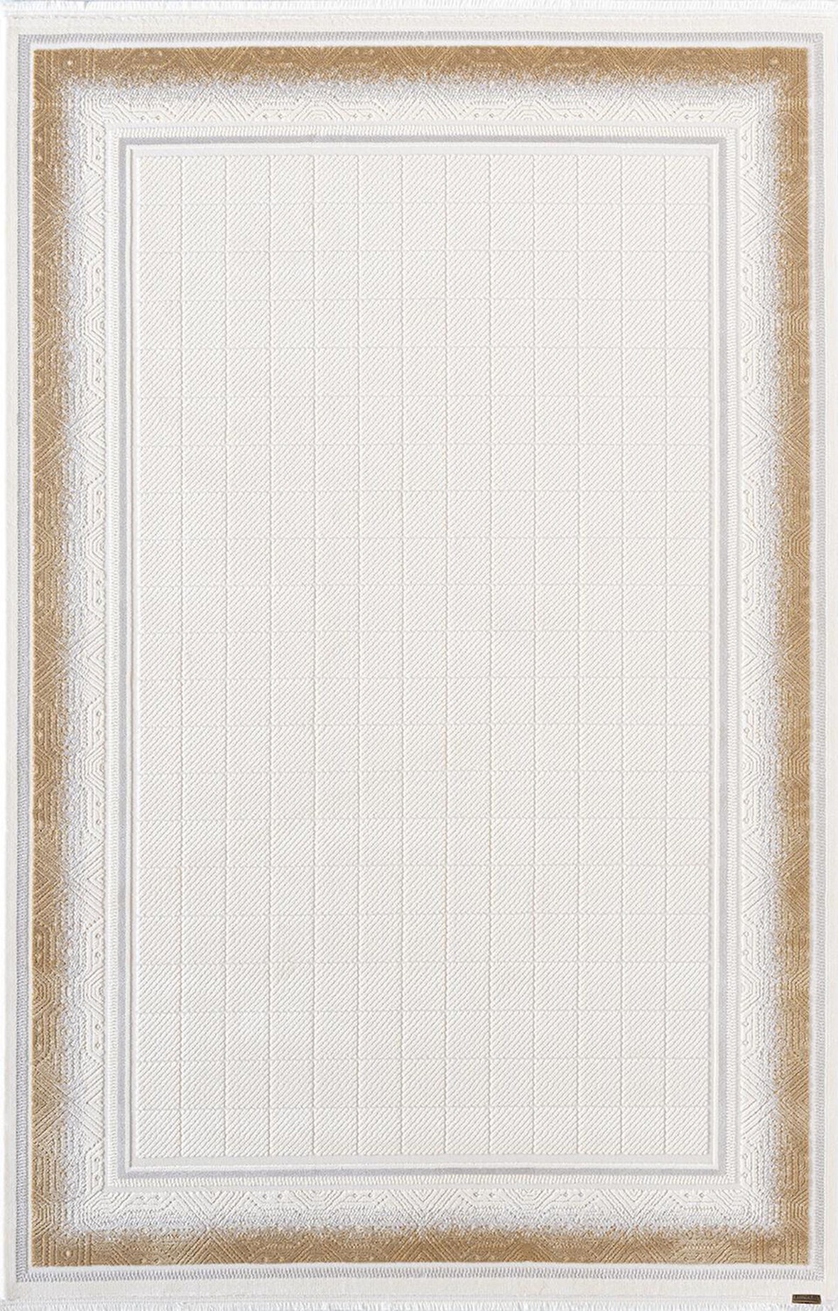 Truva Tv032s Krem Rengi Halı Gold Geometrik Detaylı Akrilik Yumuşak Salon Oturma Odası Halısı