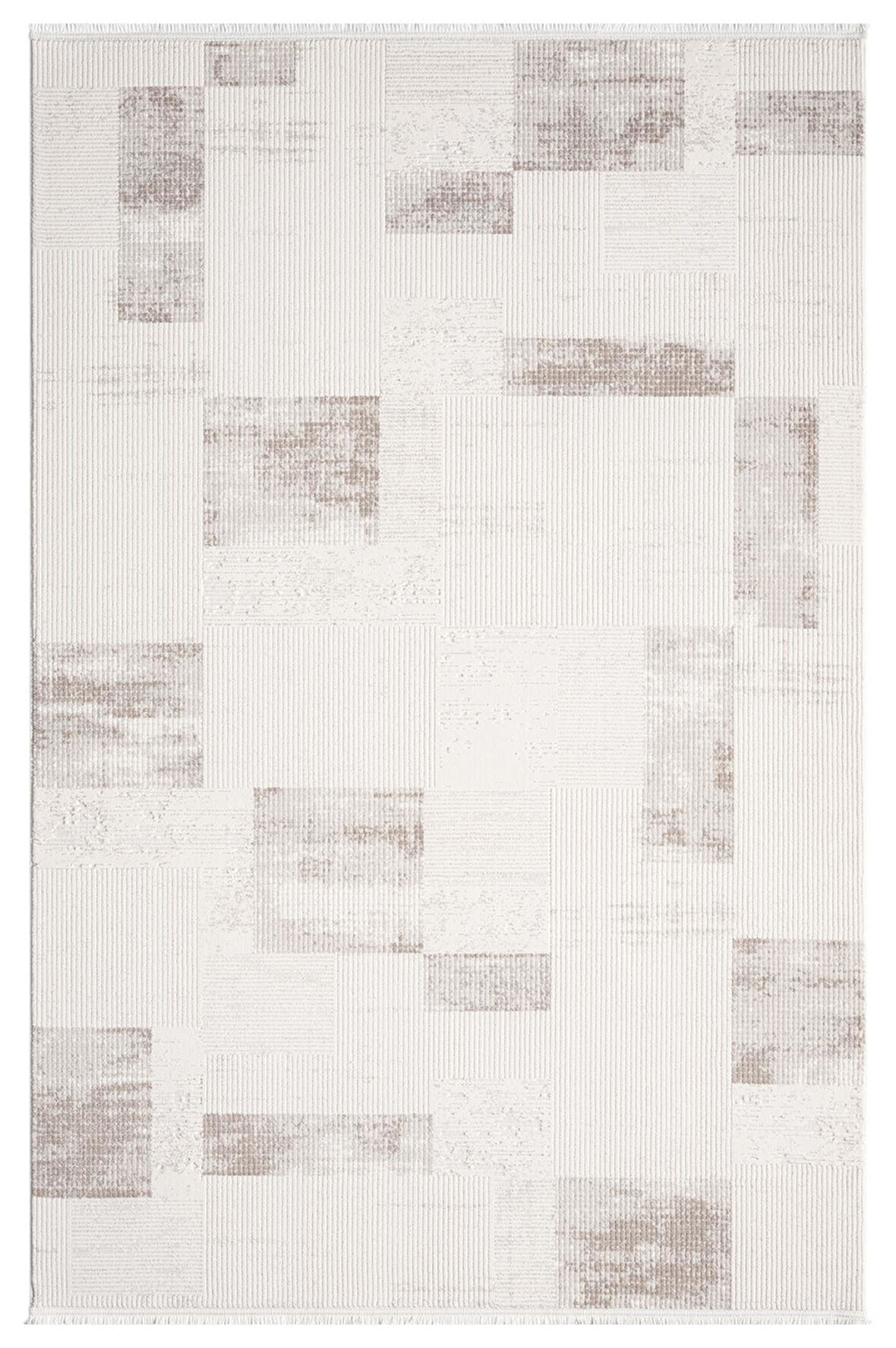 Truva Tv035k Krem Rengi Halı Bej Geometrik Detaylı Akrilik Yumuşak Modern Salon Halısı