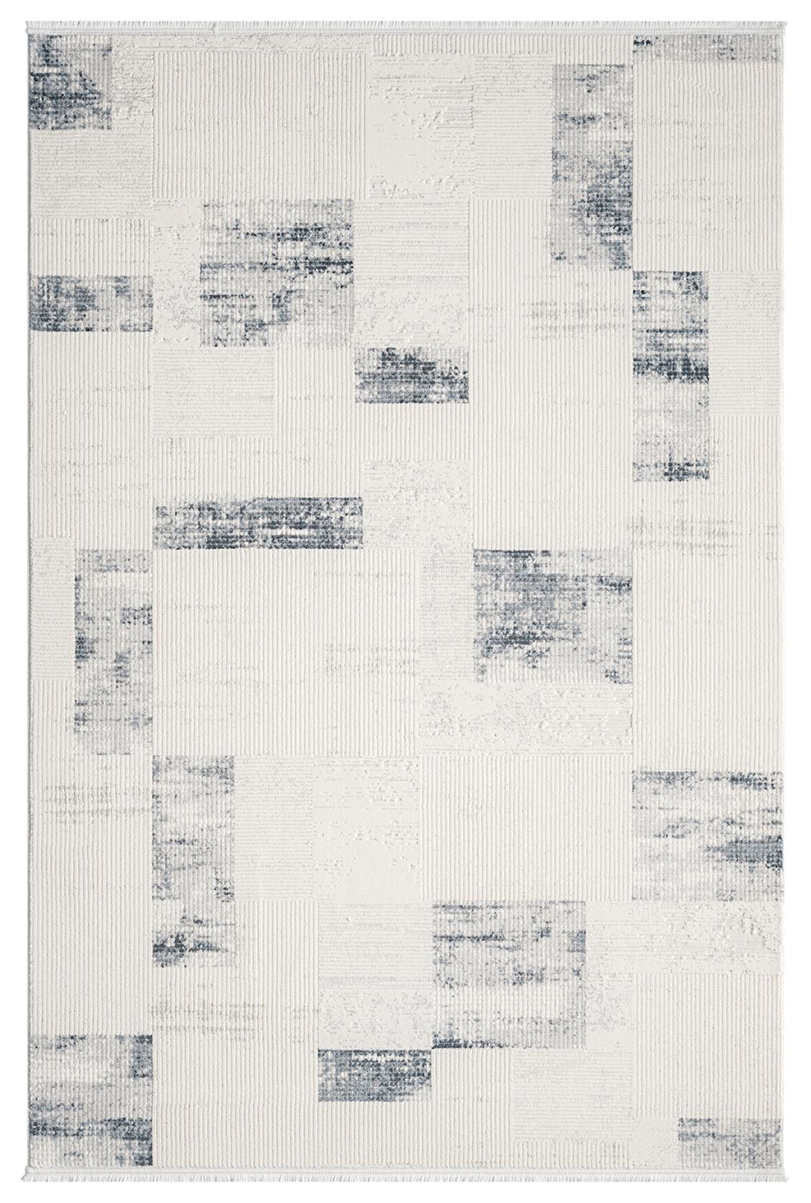 Truva Tv035m Krem Rengi Halı Lacivert Geometrik Detaylı Akrilik Yumuşak Modern Salon Halısı