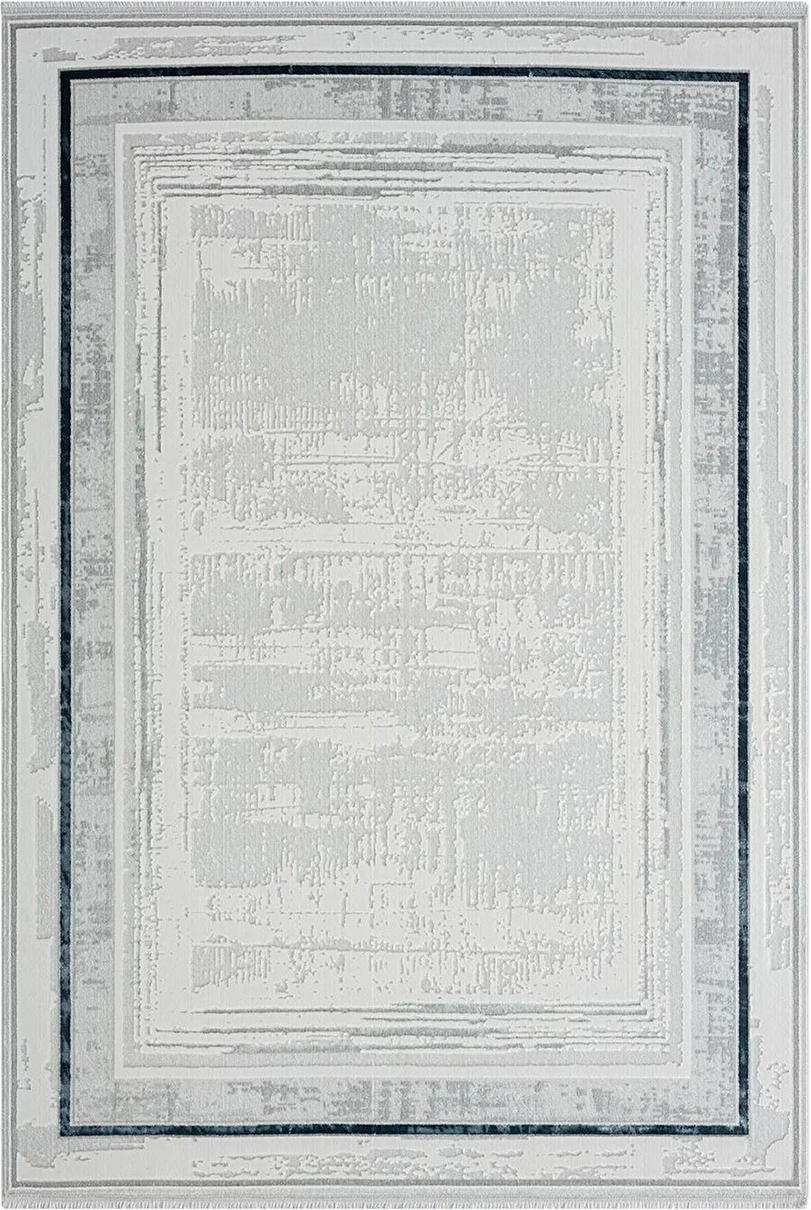 Zenith Zn004a Gri Halı Antrasit Detaylı Lacivert Kenar Çerçeveli Yumuşak Kadife Ince Modern Halı