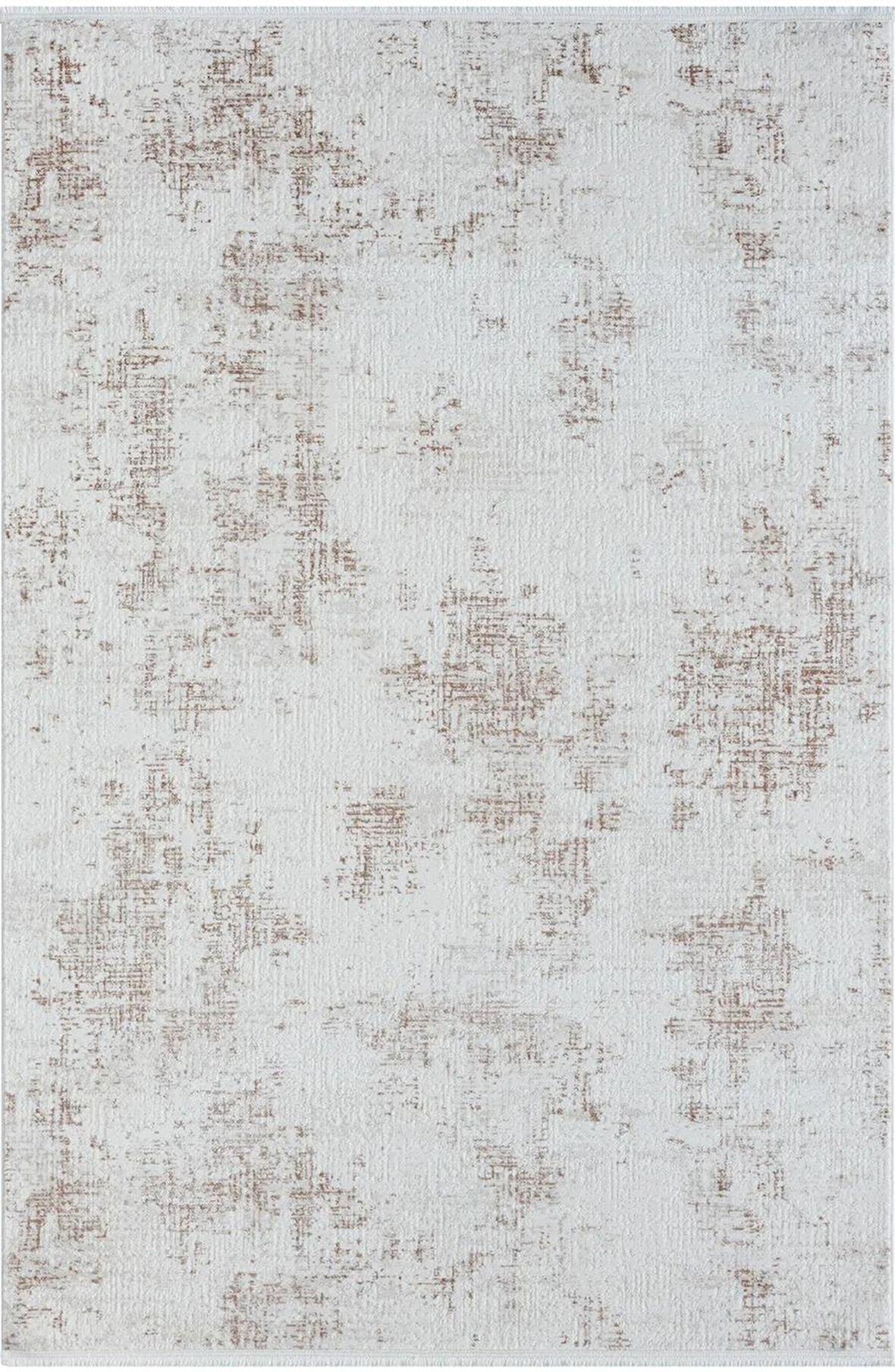 Lotus Plus 08584a Beyaz Halı Kahverengi Detaylı Ince Akrilik Tozuaz Salon Halısı Yatak Odası Koridor