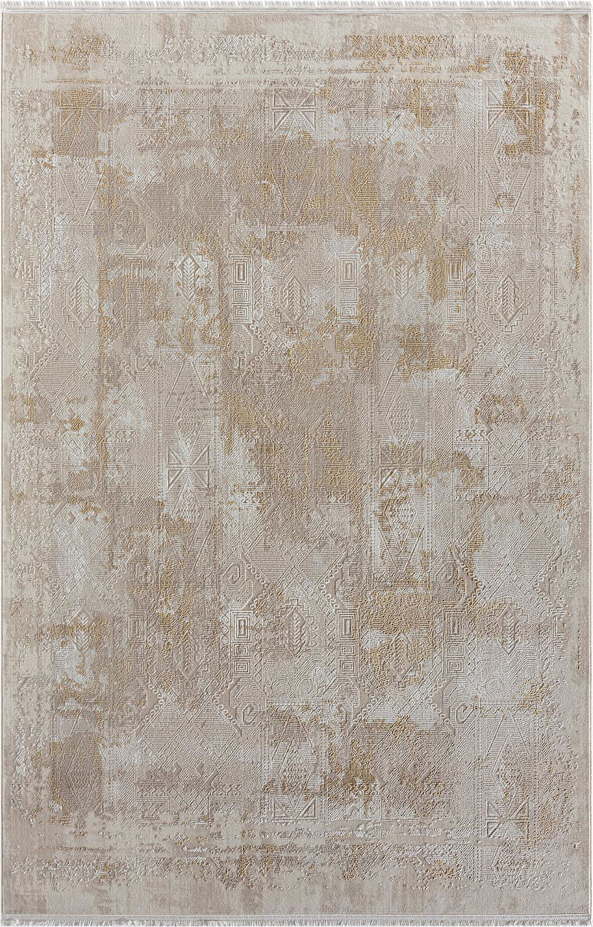 Merit Mr003s Krem Halı Gold Detaylı Ince Yumuşak Akrilik Tozuaz Modern Salon Halısı Koridor Halısı