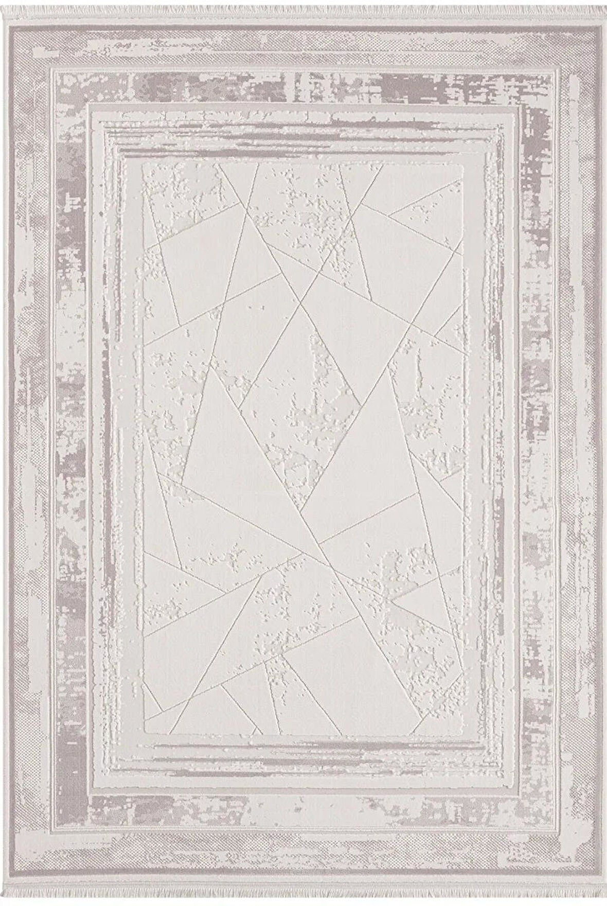 Truva Tv013a Bej Halı Geometrik Desen Kenar Çerçeveli Kalın Akrilik Tozuaz Modern Salon Halısı