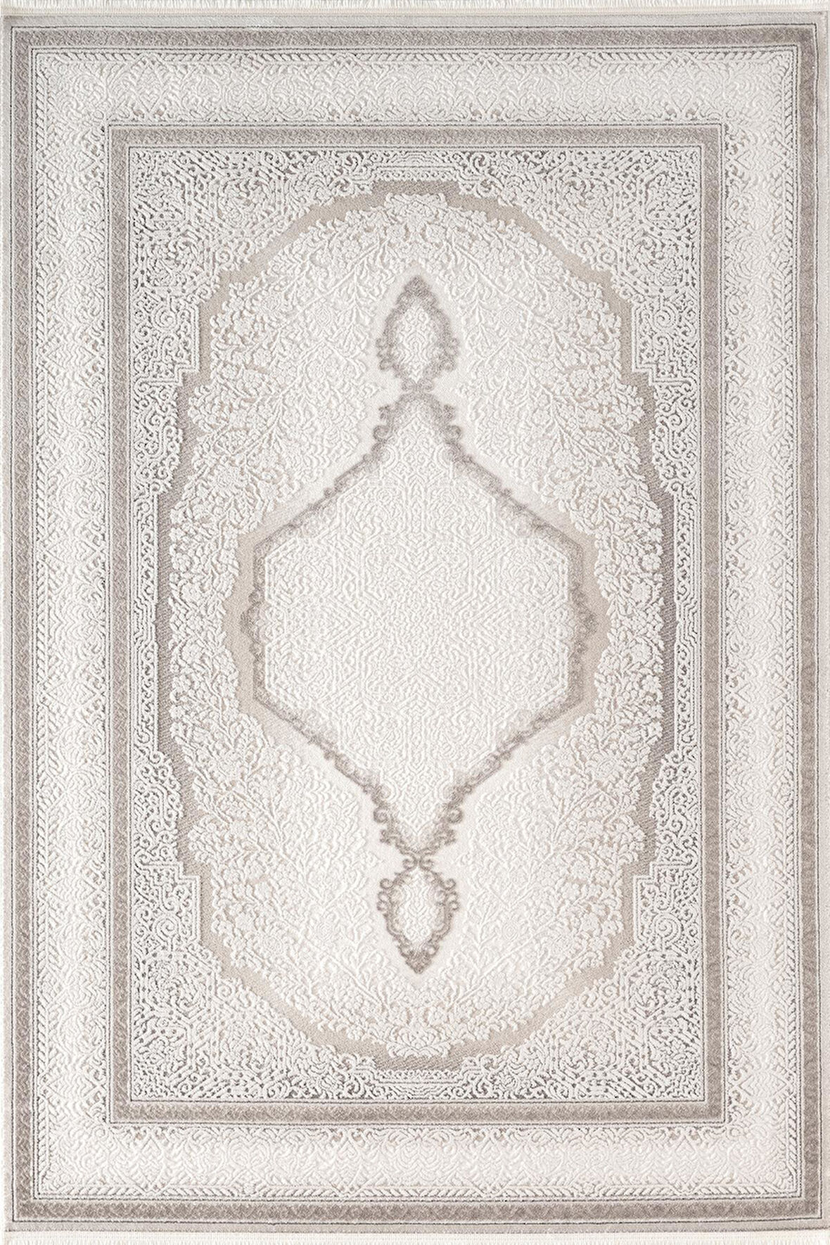 İndigo ID001G Krem Klasik Çerçeveli Desen Akrilik iplik Tozuaz Pamuk Taban Salon Mutfak Halısı
