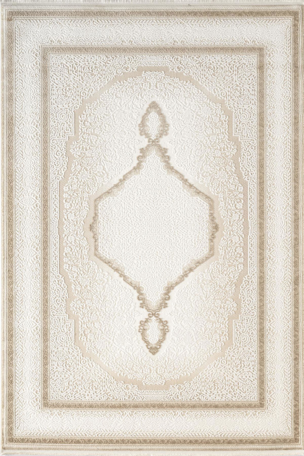 İndigo ID001K Krem Kahve Klasik Çerçeveli Desen Akrilik iplik Tozuaz Pamuk Taban Salon Mutfak Halısı