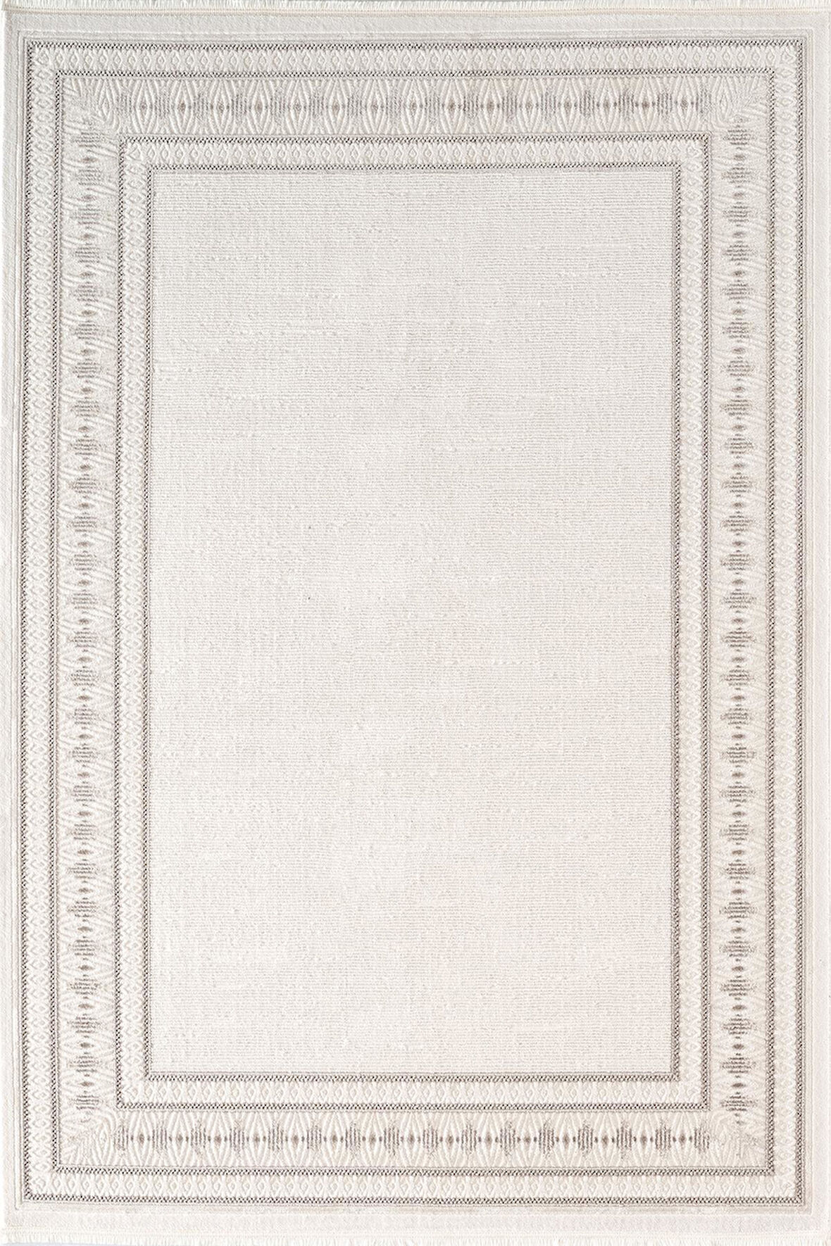 İndigo ID002G Krem Gri Klasik Çerçeveli Desen Akrilik İplik Tozuaz Pamuk Taban Salon Mutfak Halısı