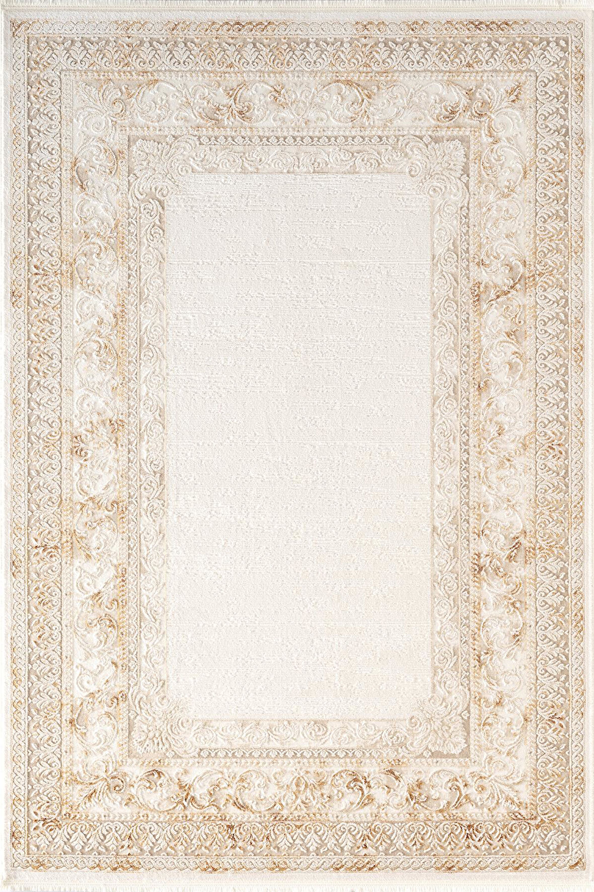 İndigo ID004T Krem Bej Klasik Çerçeveli Desen Akrilik İplik Tozuaz Pamuk Taban Salon Mutfak Halısı