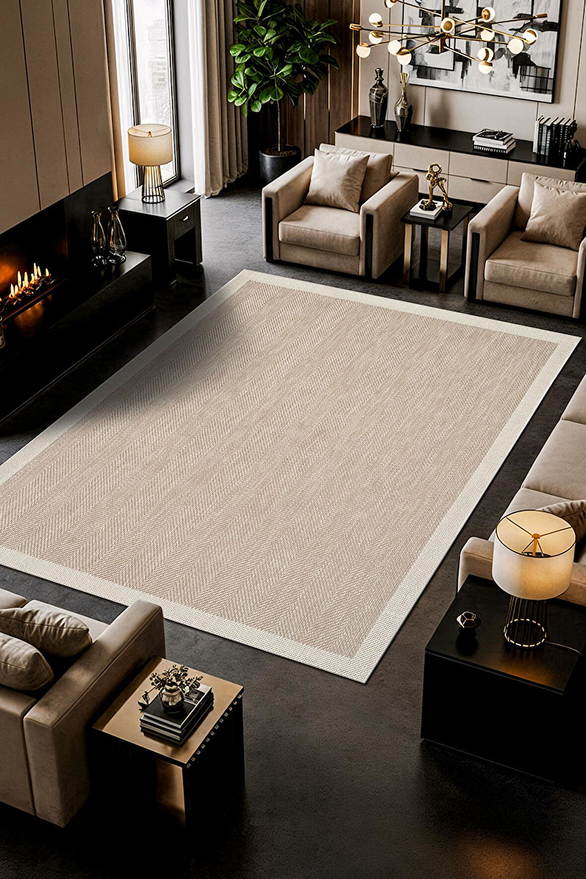 Zeen ZE001B Sisal Bej Beyaz Kolay Temizlenebilir Makinede Yıkanabilir Mutfak Halısı Pamuk Taban