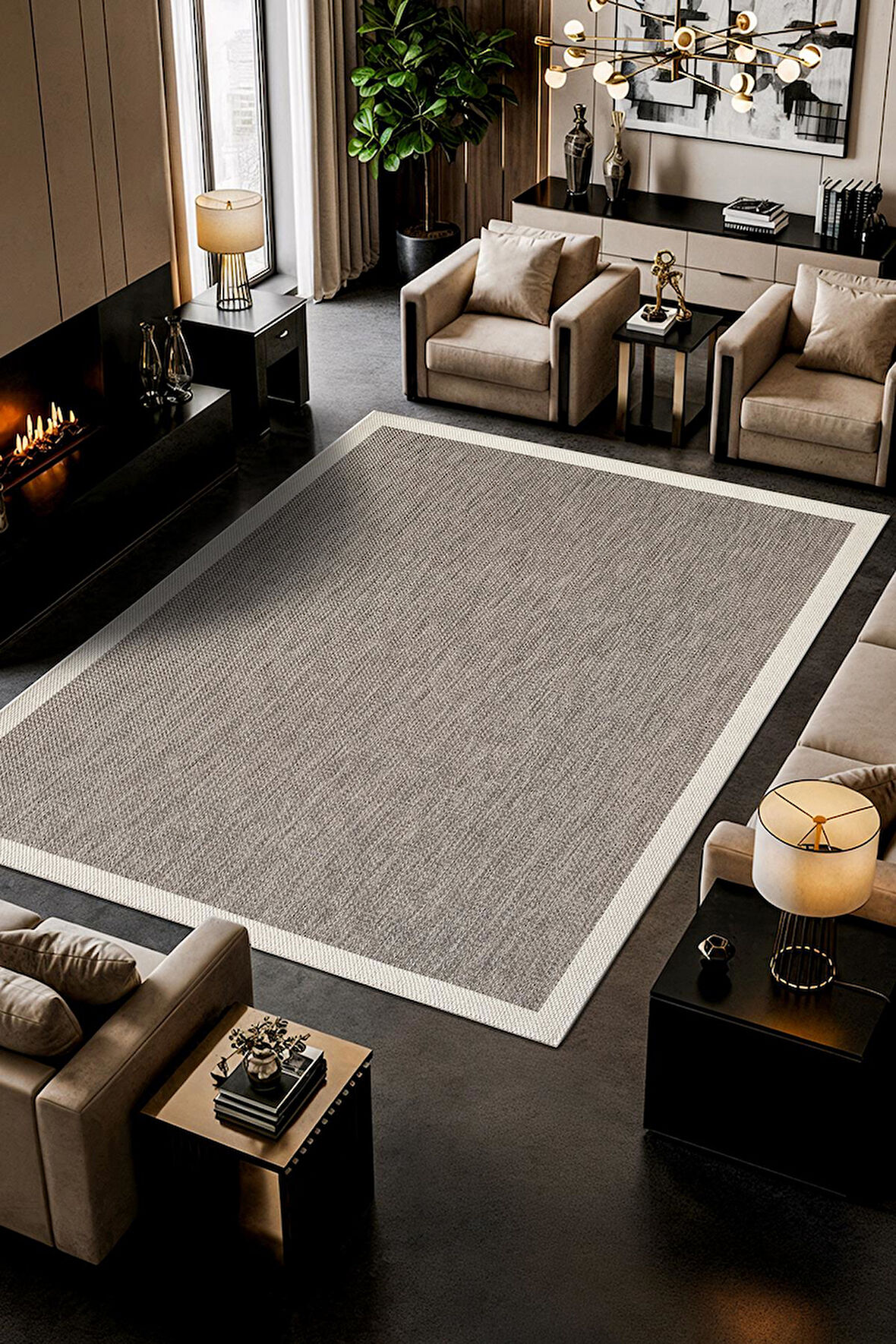 Zeen ZE002G Sisal Gri Beyaz Kolay Temizlenebilir Makinede Yıkanabilir Mutfak Halısı Pamuk Taban