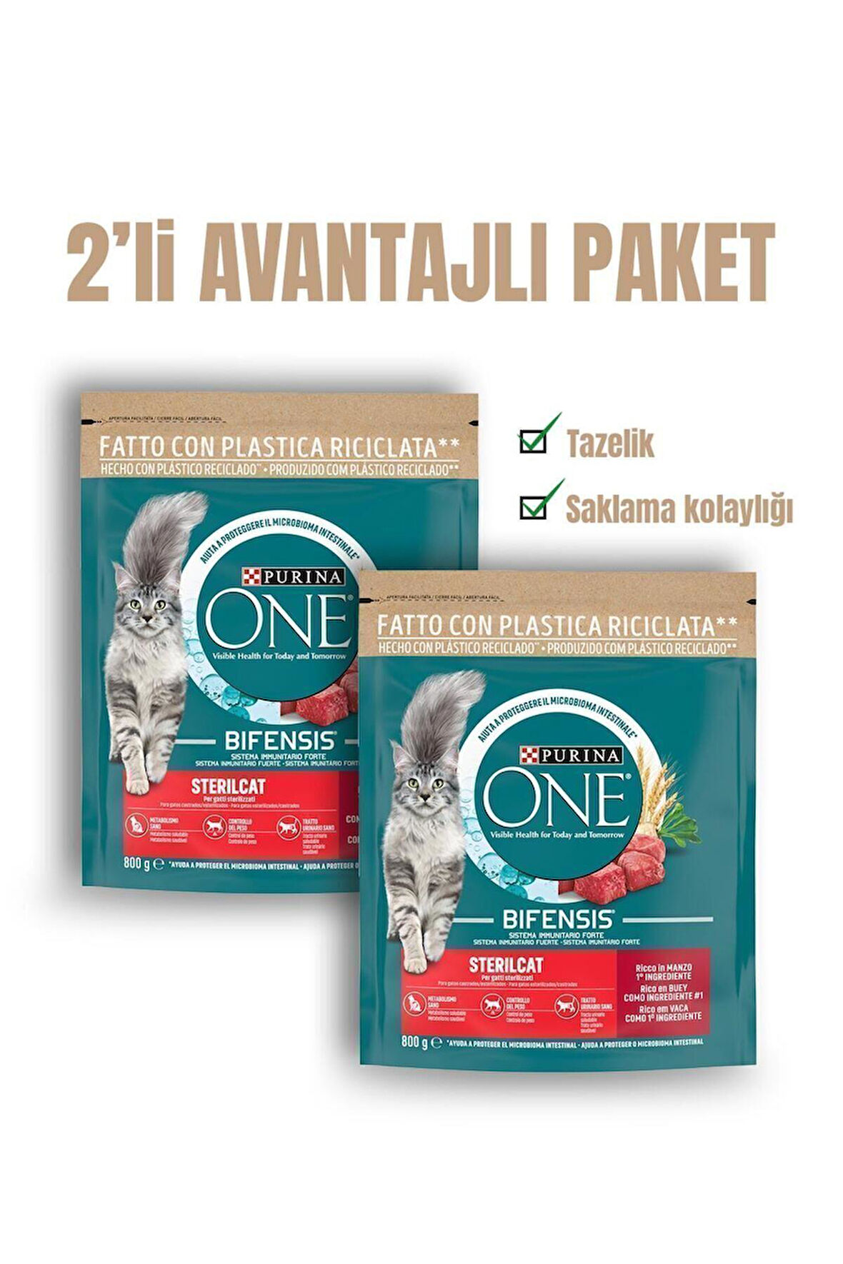 Sığır Etli Kısırlaştırılmış Yetişkin Kedi Maması 800 Gr x 2Ad