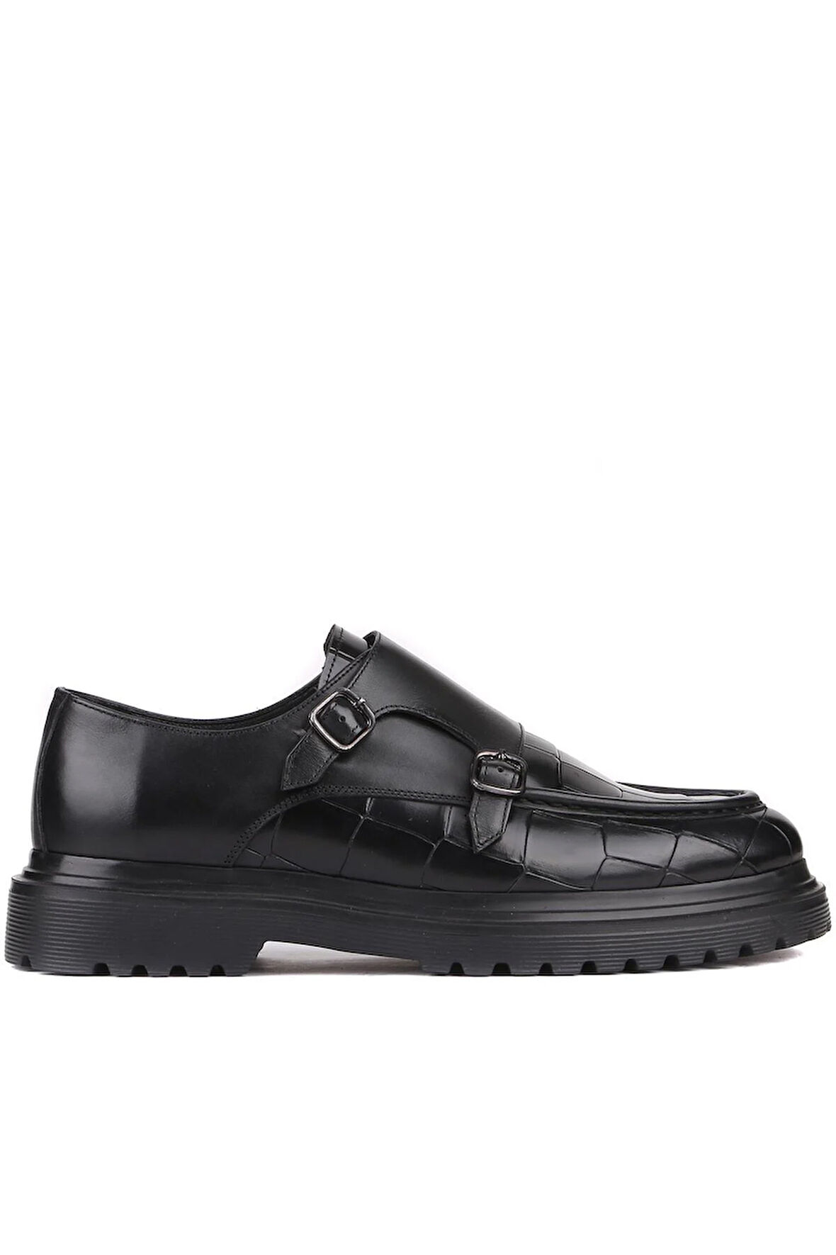 LFR-P1616 KROKO ÇİFT TOKALI MERDANE AYAKKABI Siyah