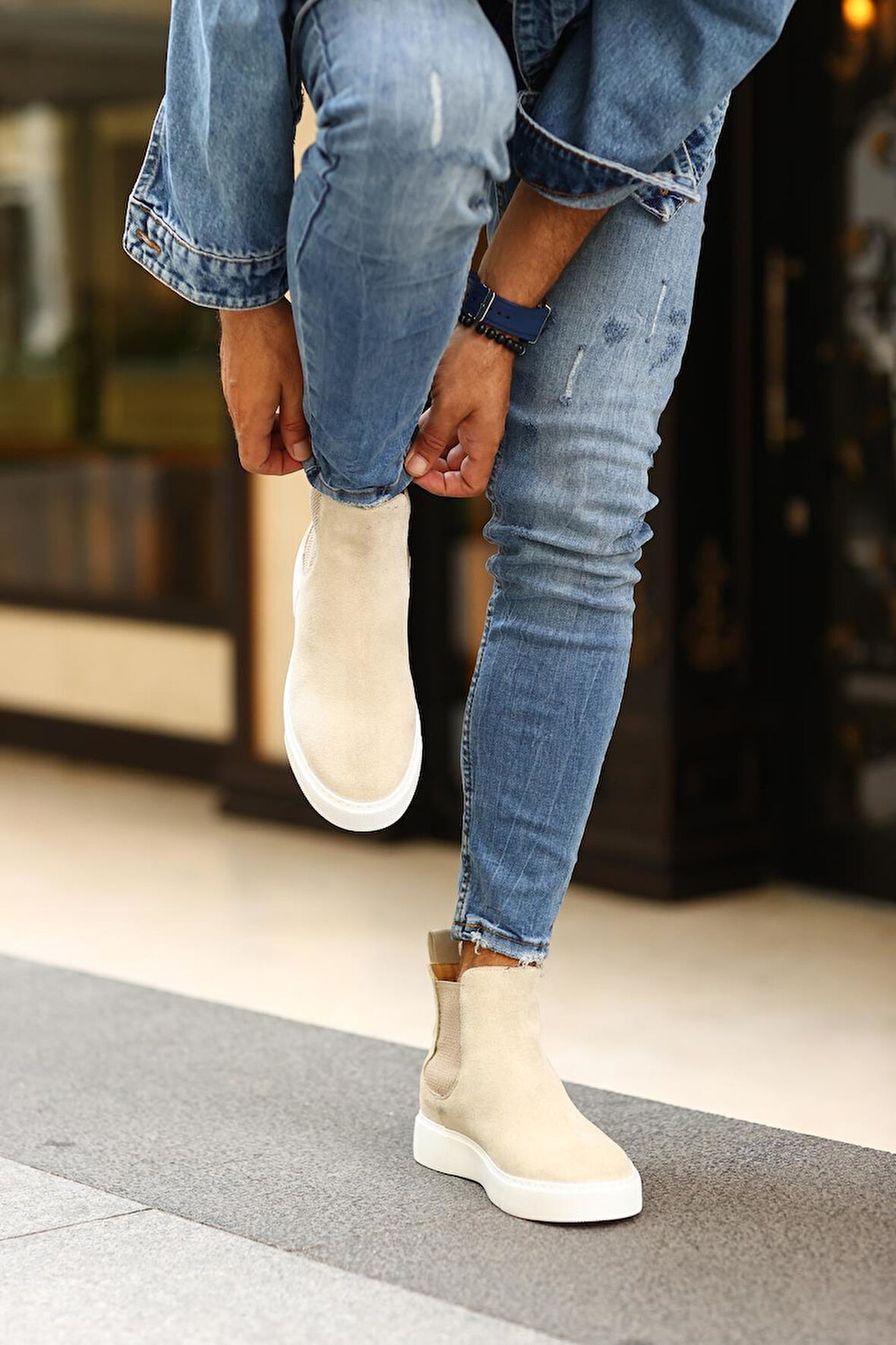 Serhat Özköroğlu - Bej Süet  Eva Taban Erkek Chelsea Bot Bej