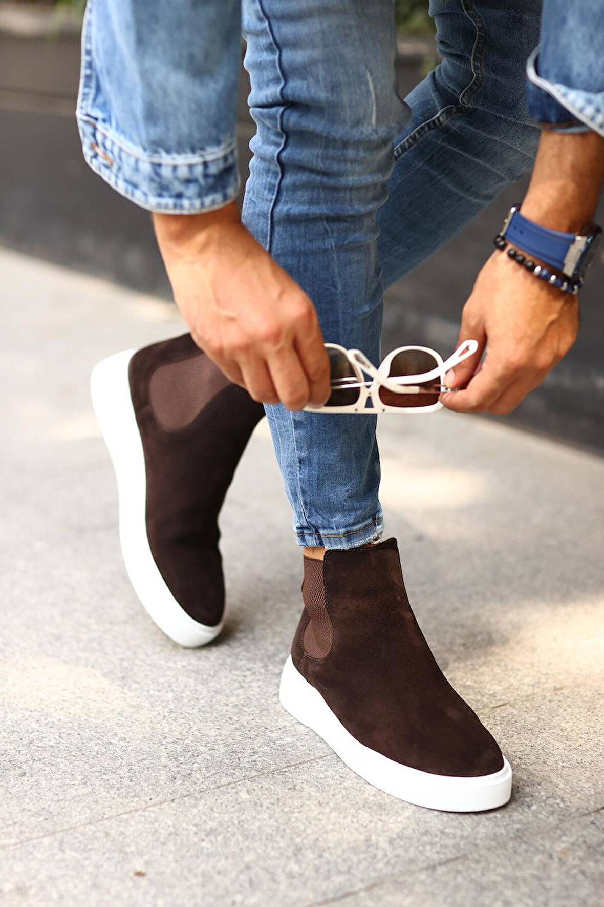 Serhat Özköroğlu - Kahve Süet  Eva Taban Erkek Chelsea Bot Kahve