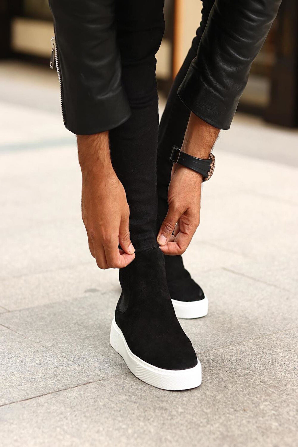 Serhat Özköroğlu - Hakiki Siyah Süet  Eva Taban Erkek Chelsea Bot Siyah