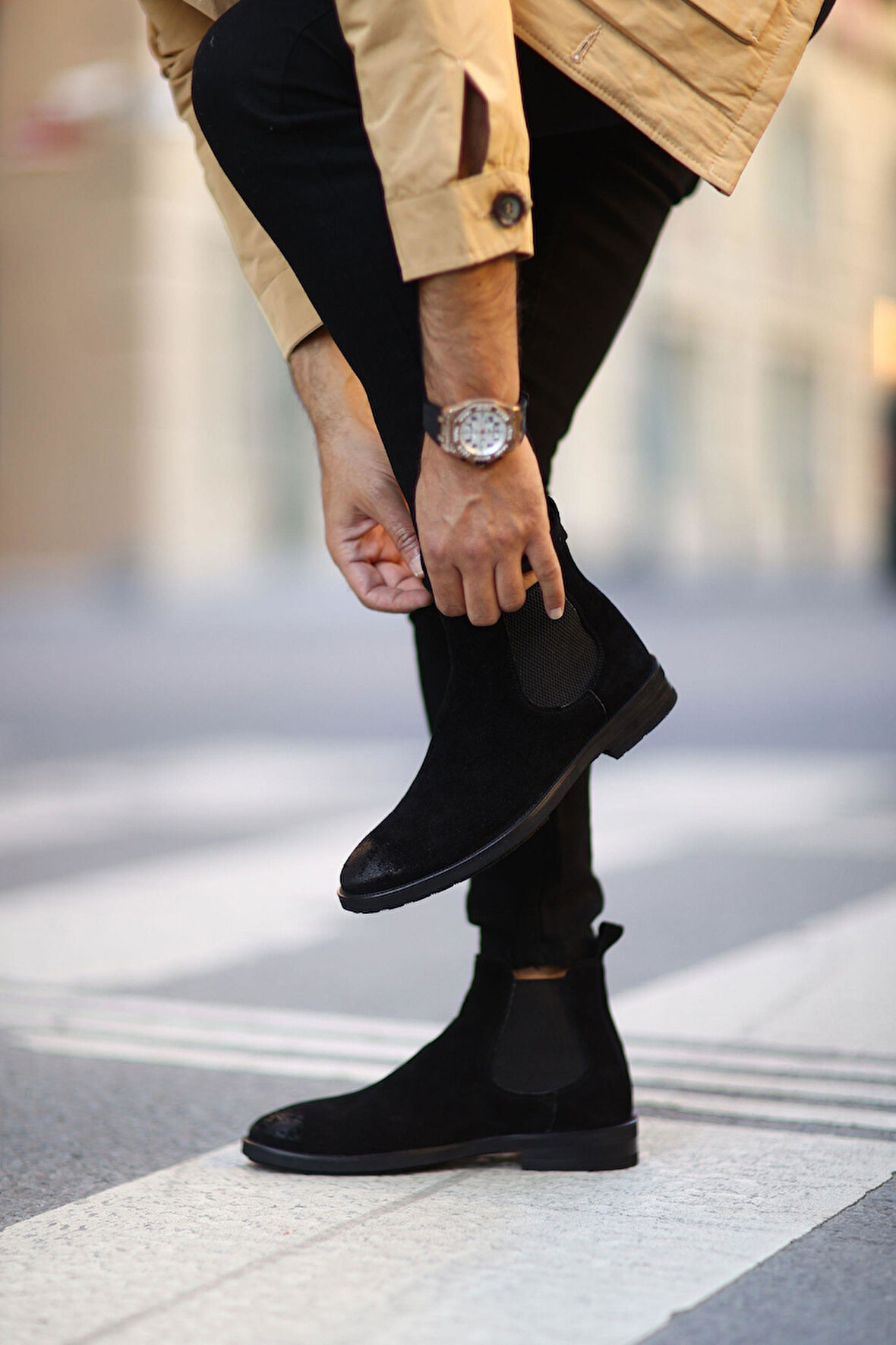 Serhat Özköroğlu - Siyah Süet  Bağcıksız  Erkek Chealsea Bot Siyah