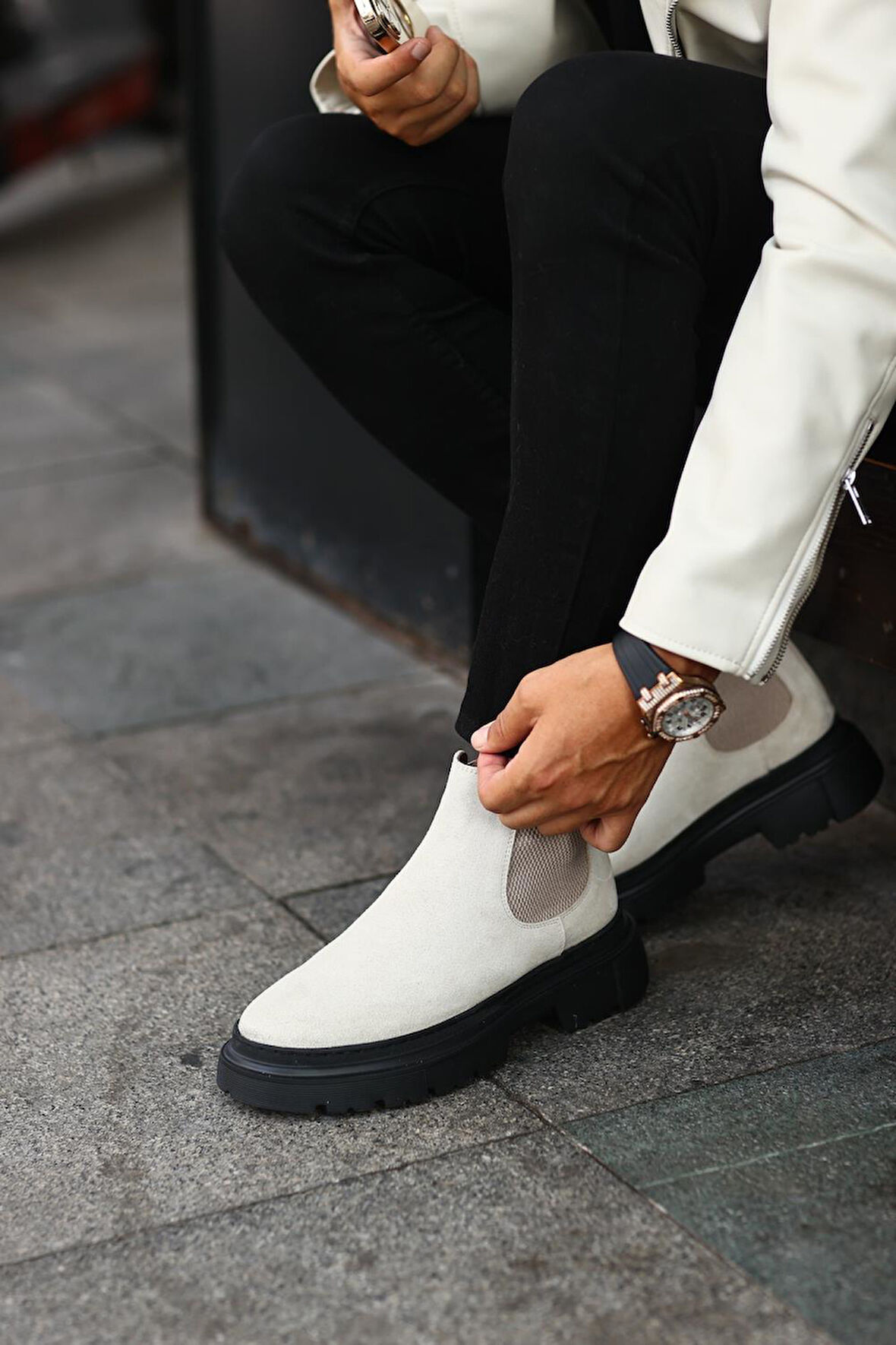 Serhat Özköroğlu - Bej Süet Chelsea Erkek Bot Bej